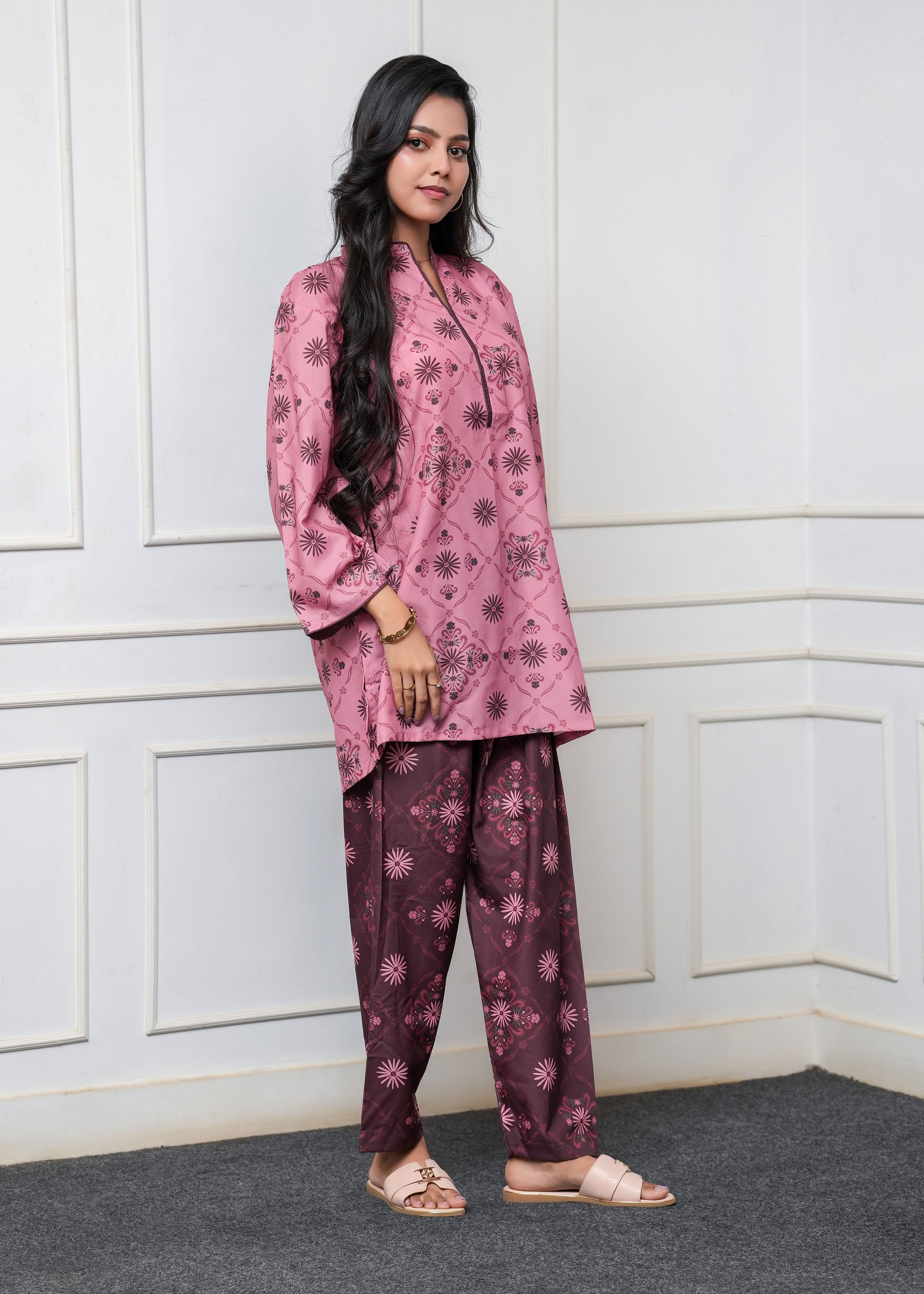 poly lawn Kurta Set in Zinnia pink