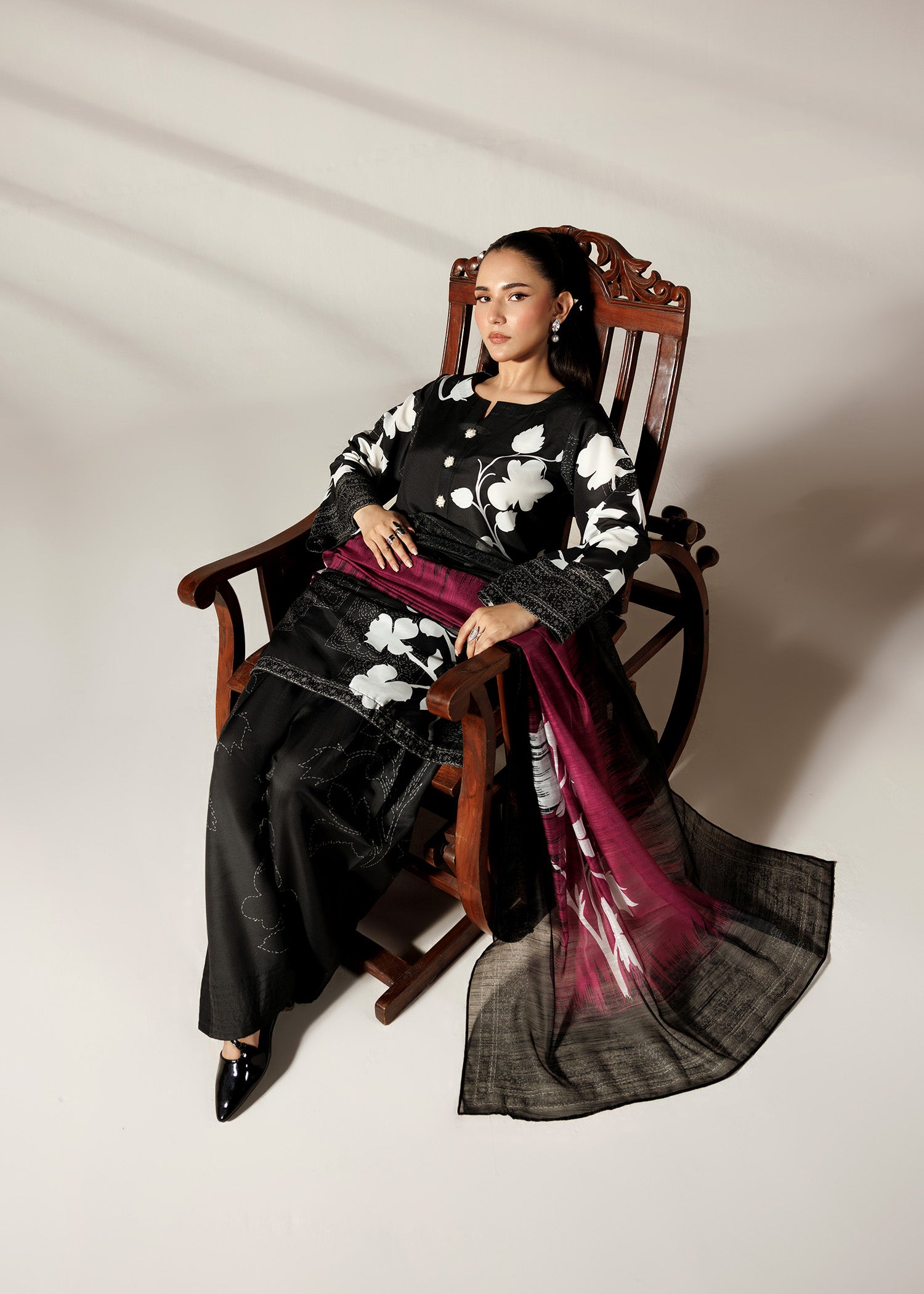 silk finish lawn Kurta Set in Black