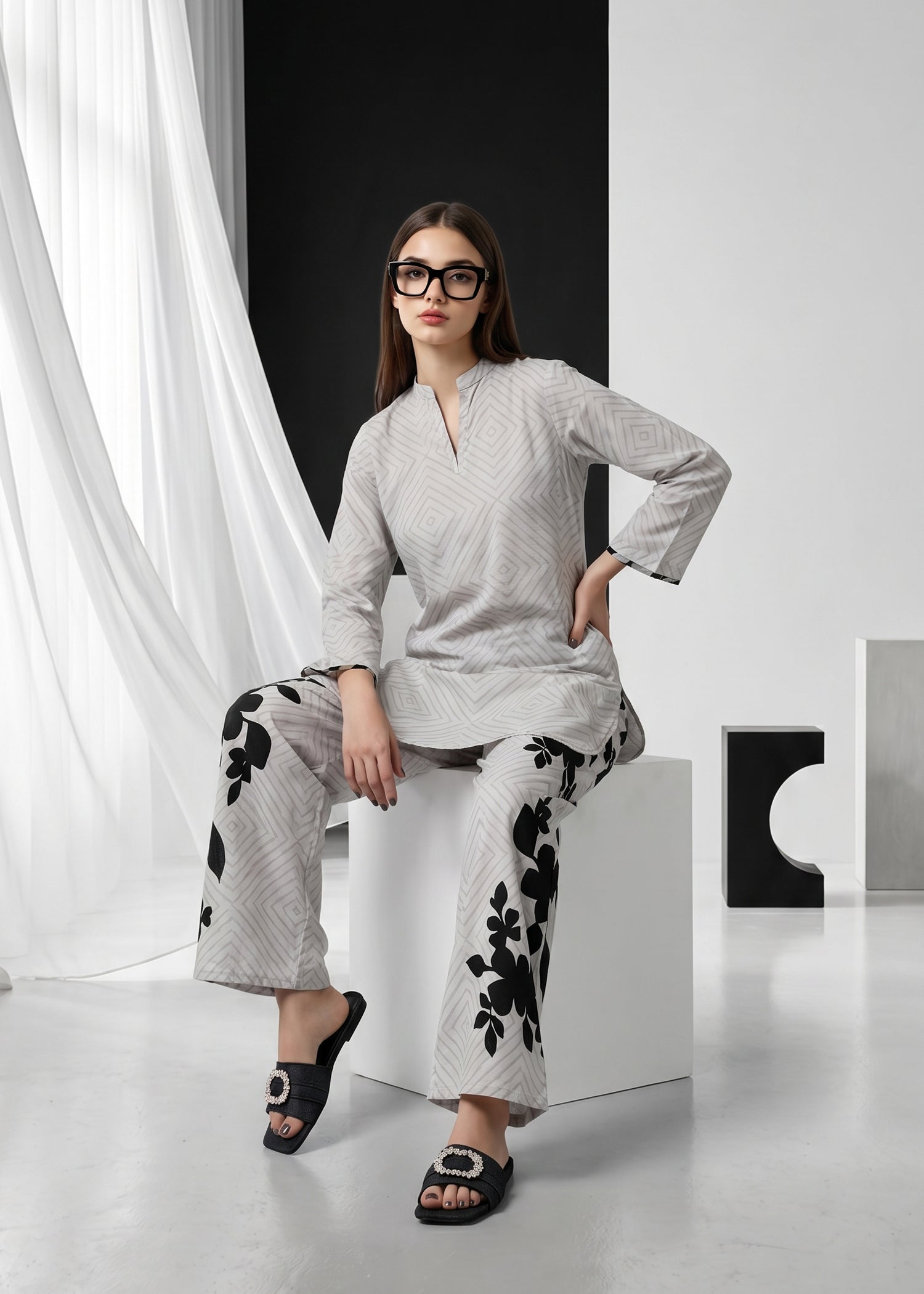 slub lawn Co Ord Sets in Grey