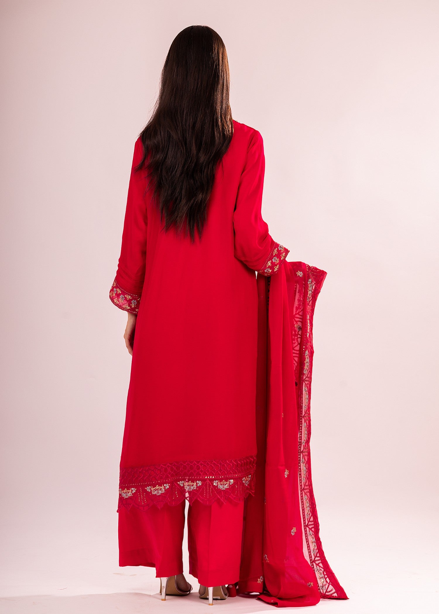 bemberg crinkle chiffon Unstitched in Hot pink red