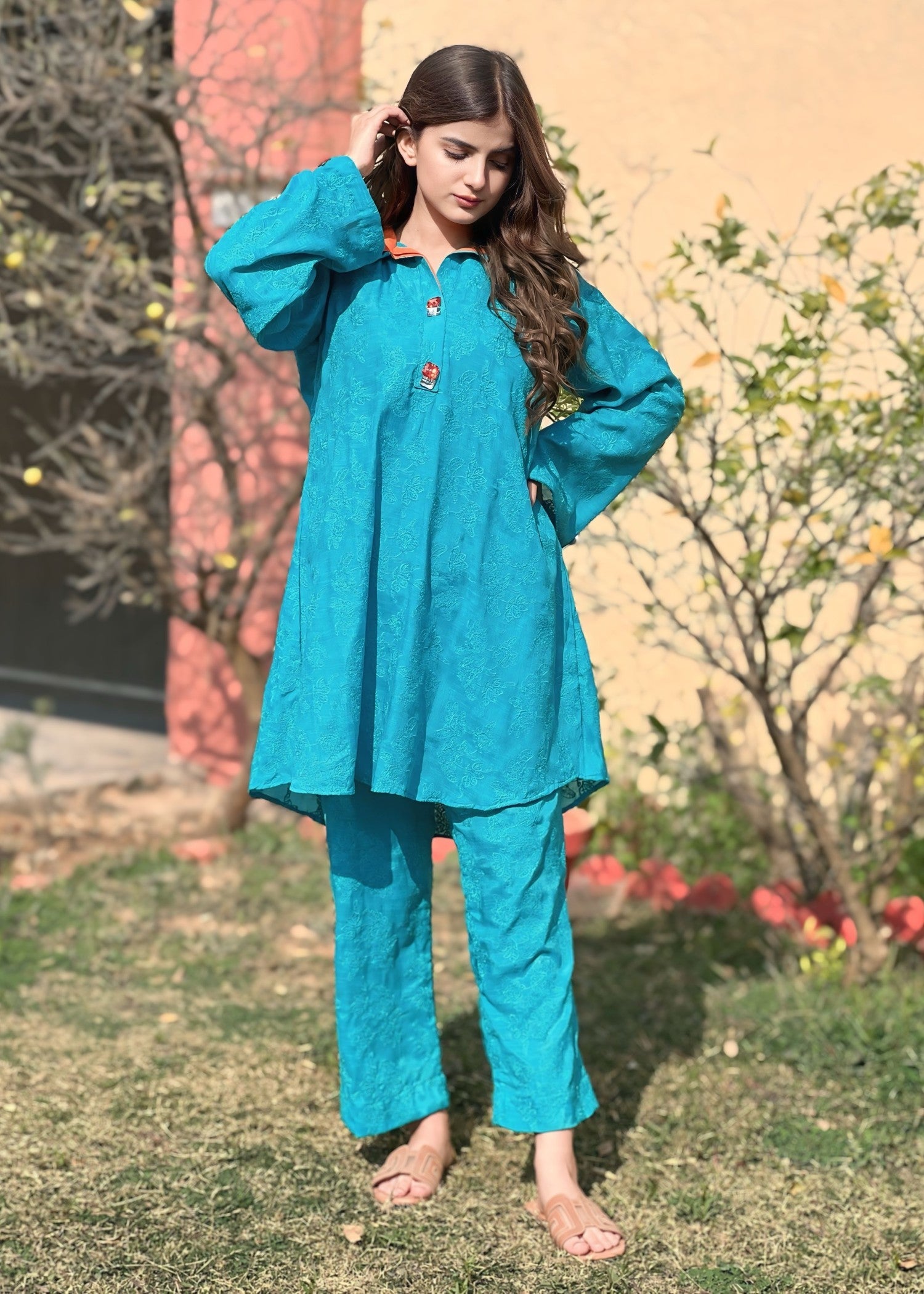 lawn cotton Short Frock in Azure