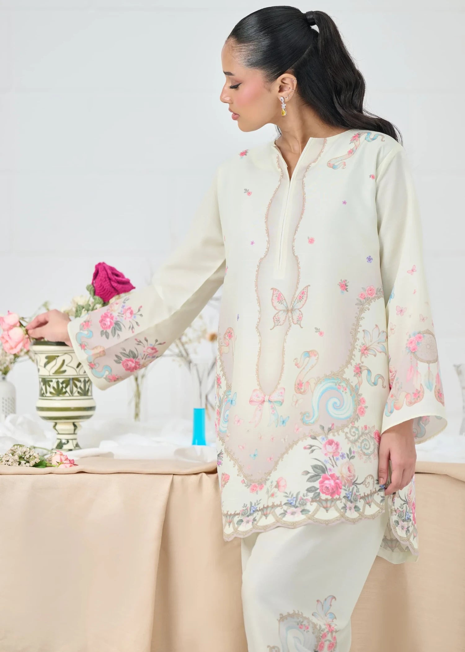 raw silk Co Ord Sets in Cream, beige