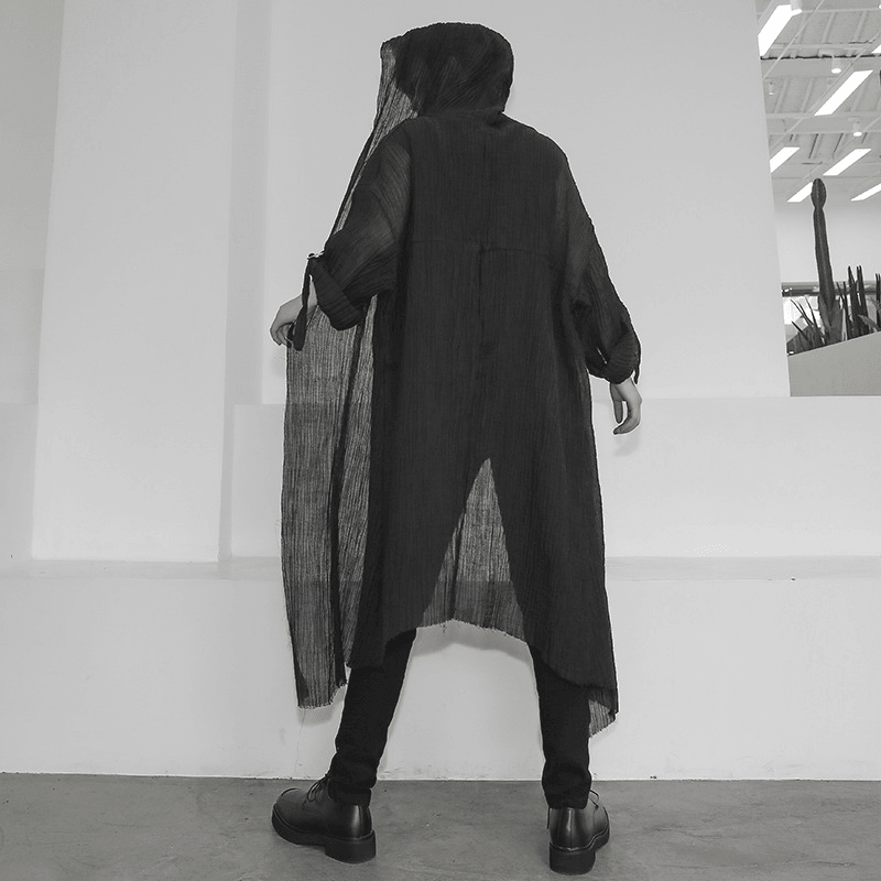 Long Hooded Crumpled Linen Shirt for Men and Women