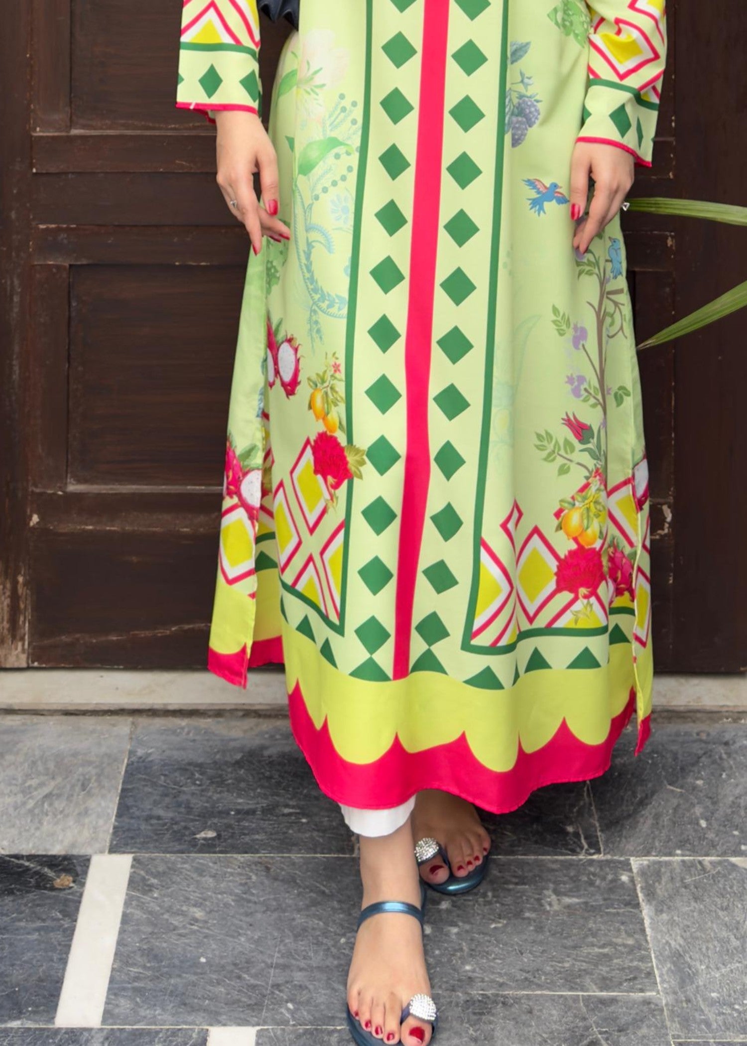 poly lawn Kurti in Mint green