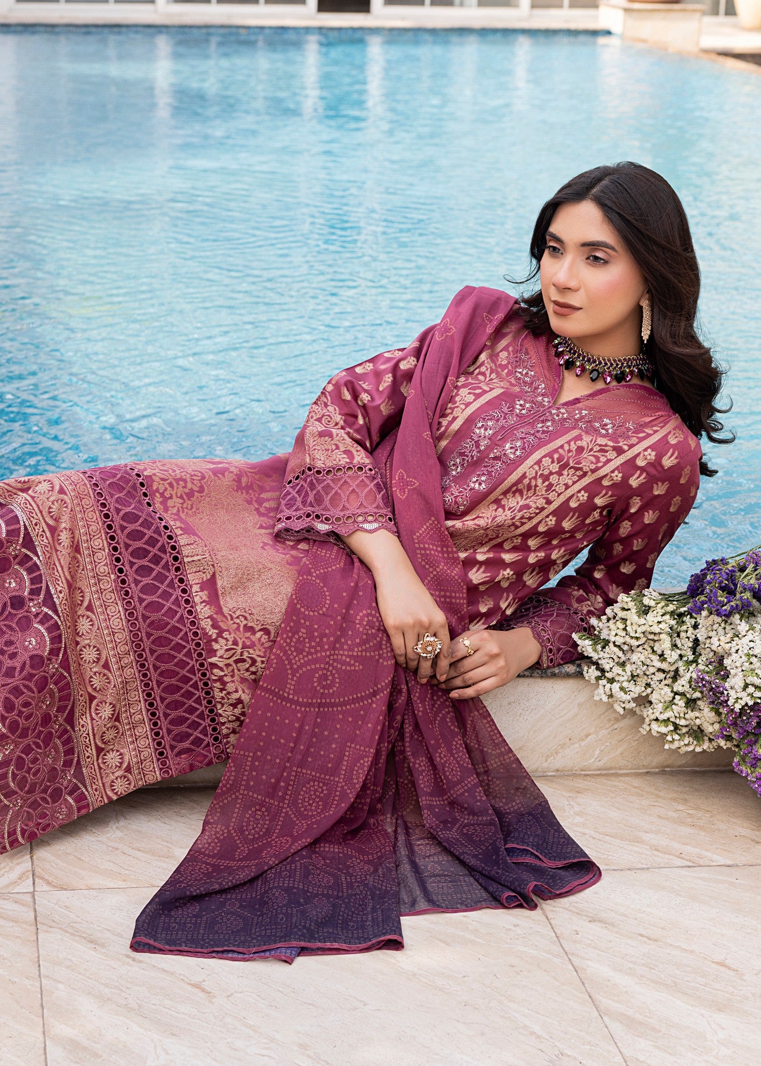 jacquard Kurta Set in Mulberry