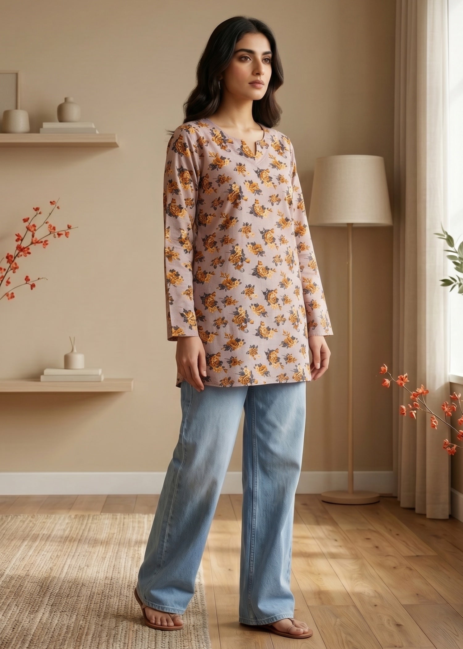 lawn cotton Kurti in Pastel grey, pastel pink