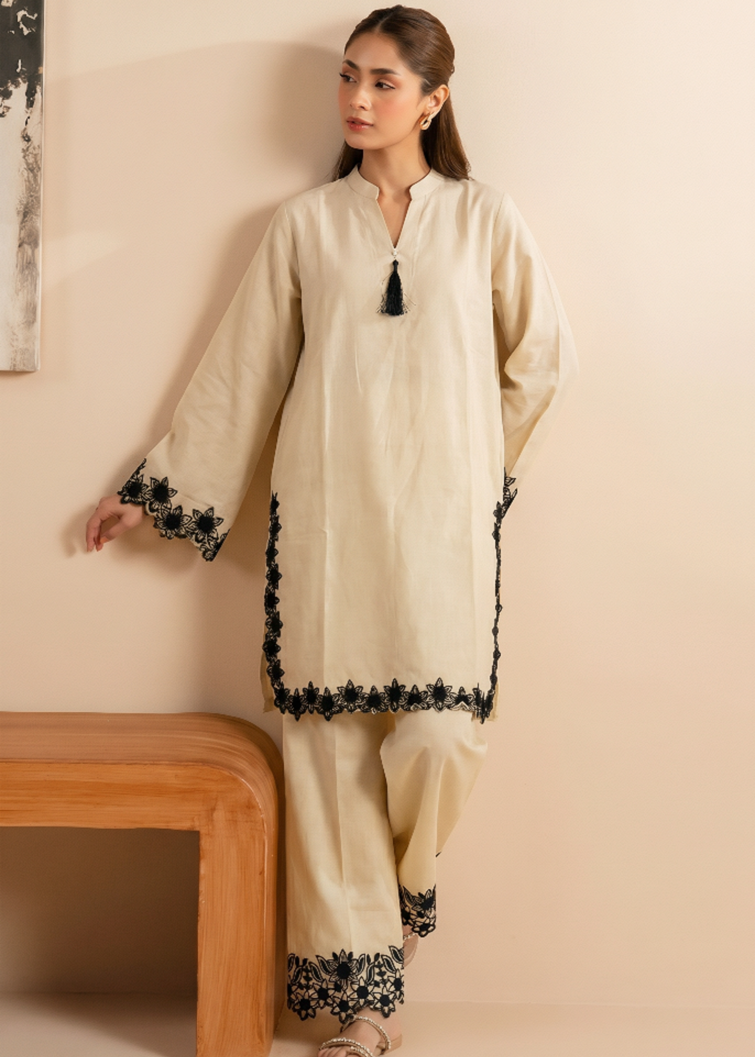 linen Kurta Set in Beige