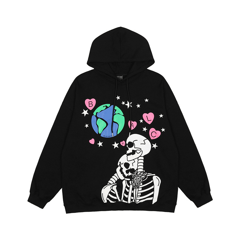 European and American Cartoon Skull Hooded Sweater Men and Women Jackets