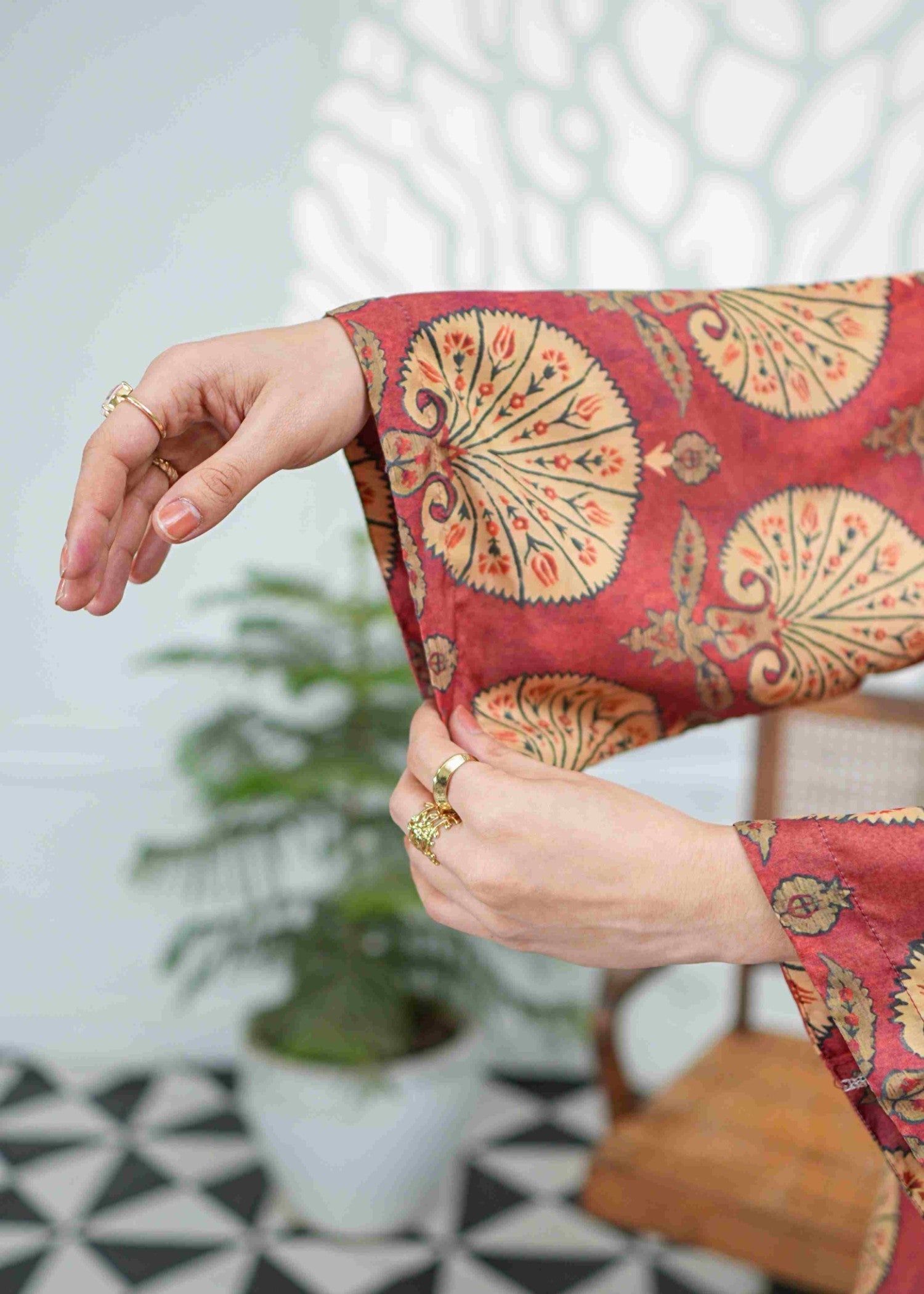 swiss lawn Kurta Set in Rust orange