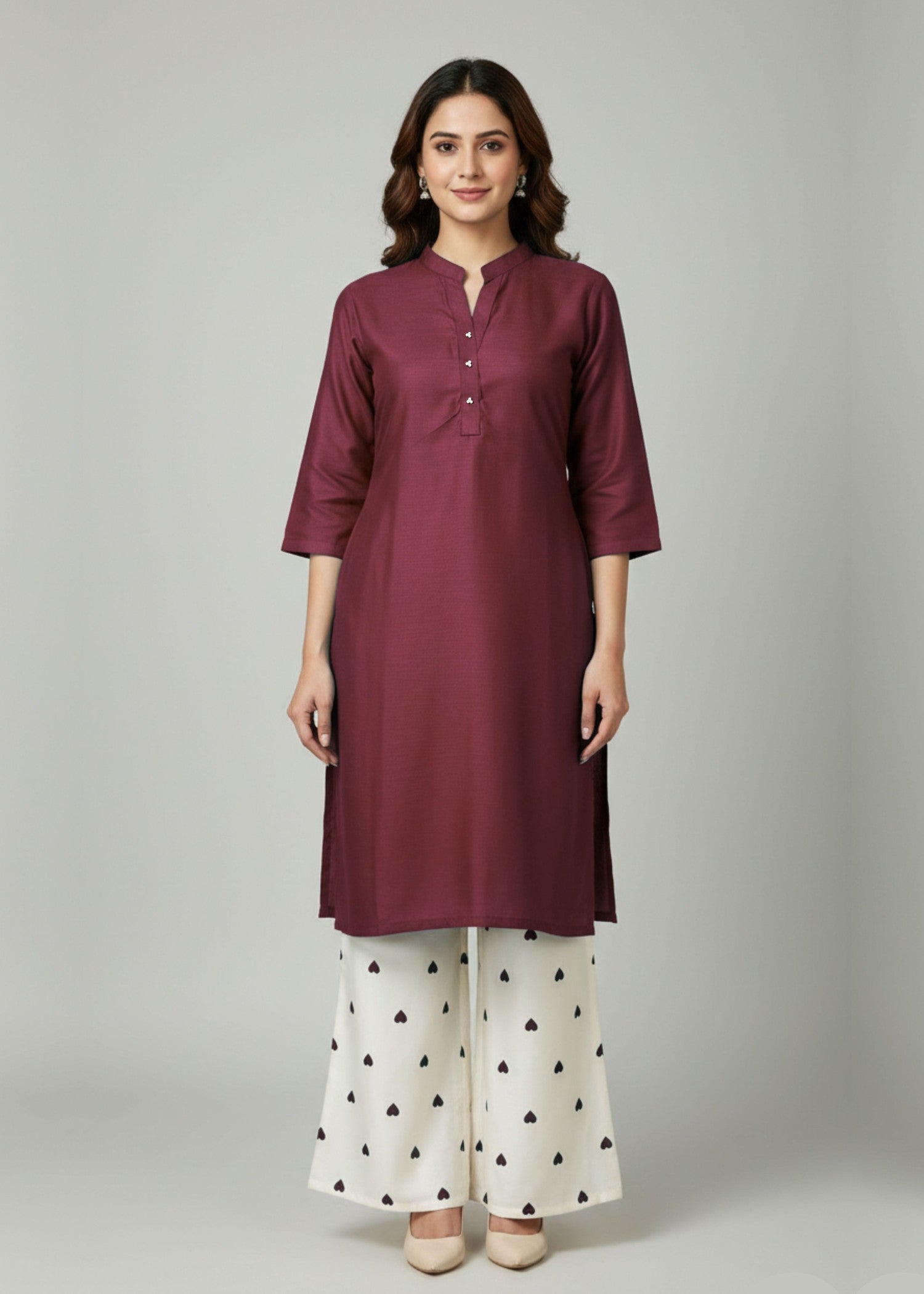 arabic lawn Kurta Set in Maroon