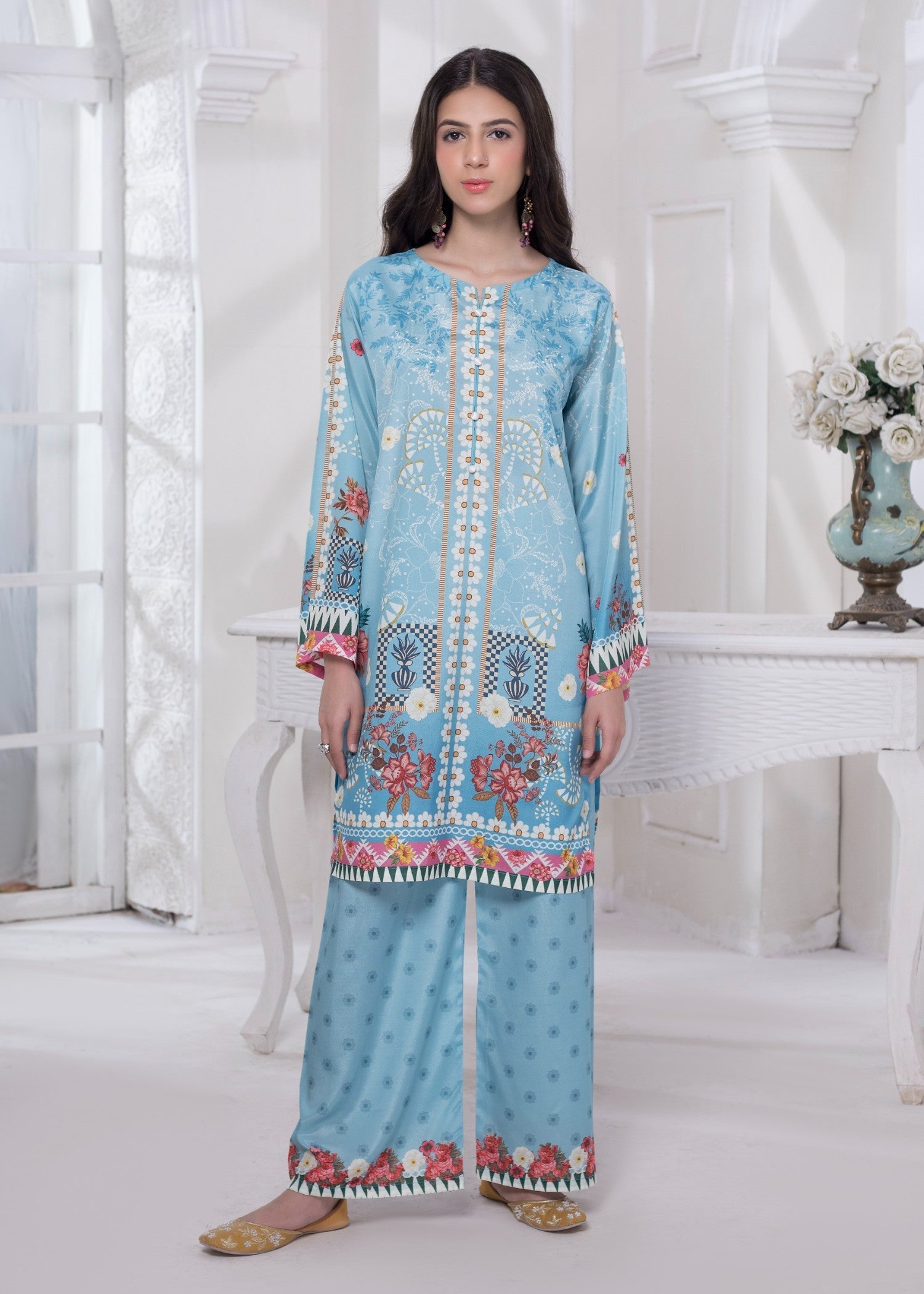 polyester crepe Co Ord Sets in Ice blue
