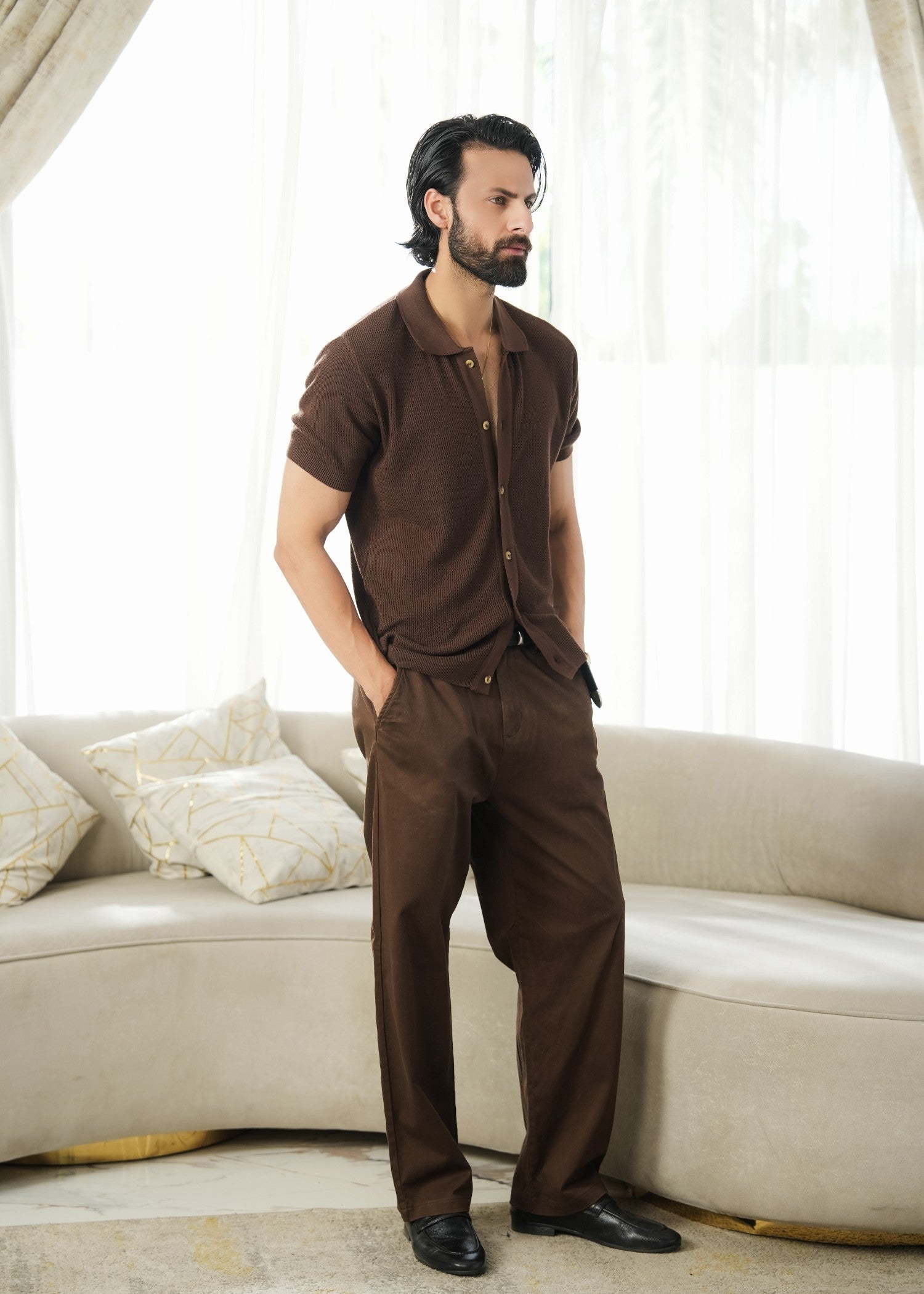 cotton Casual Shirt in Maple brown