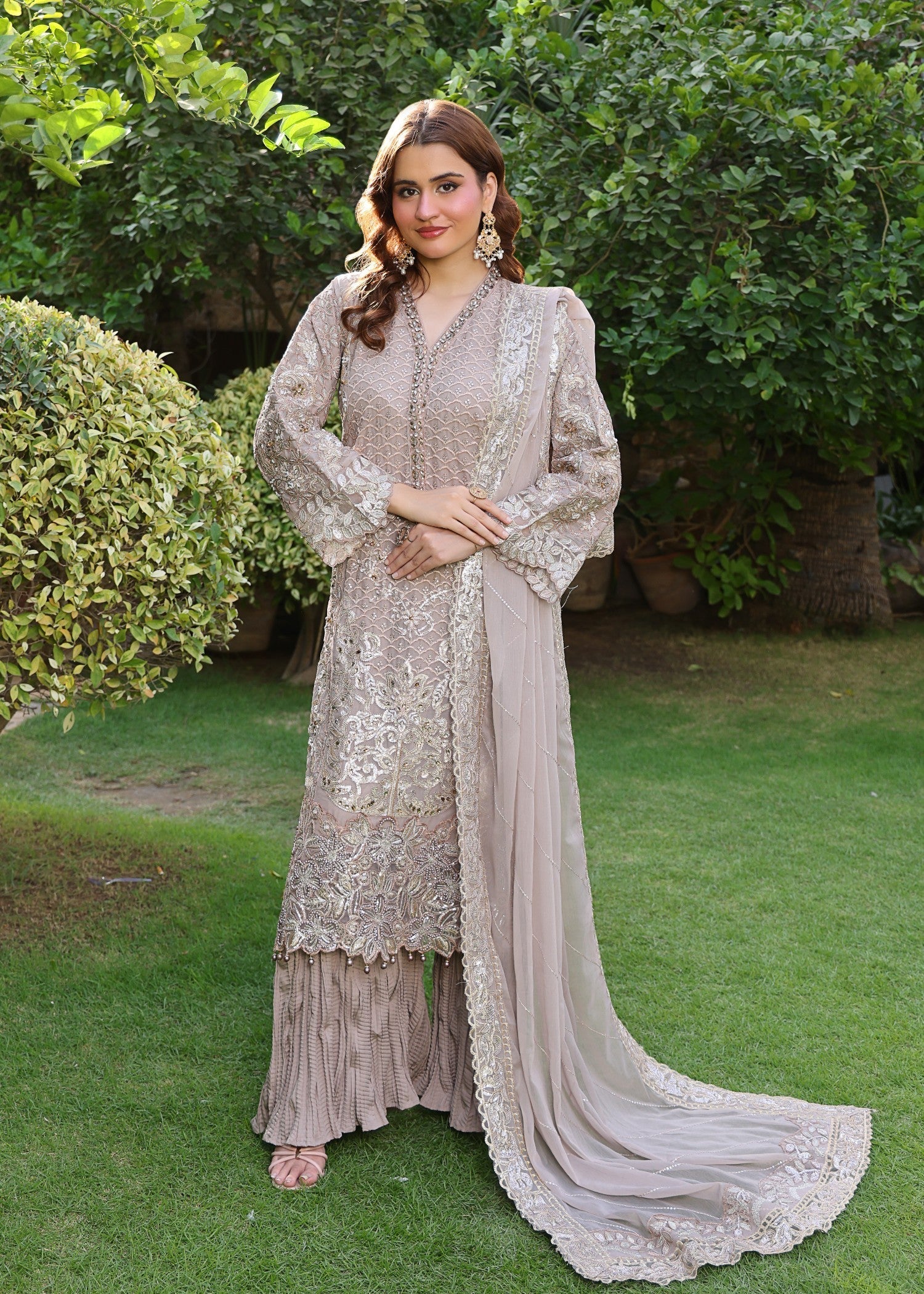 chiffon Gharara in Camel brown
