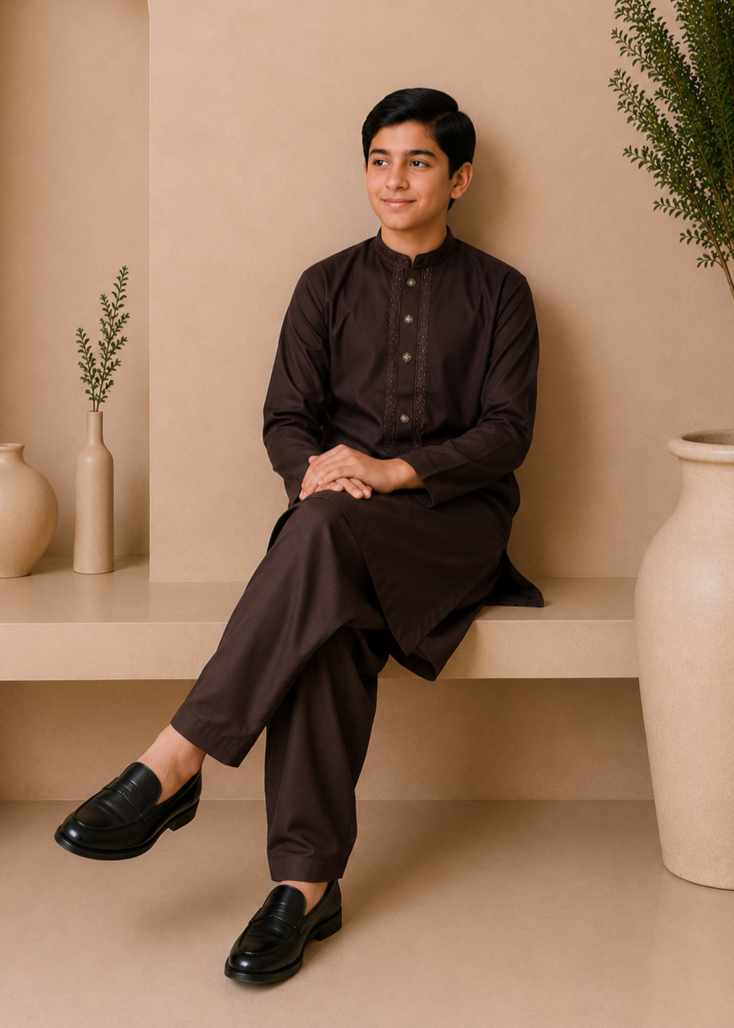 wash & wear Kurta Set in Dark brown
