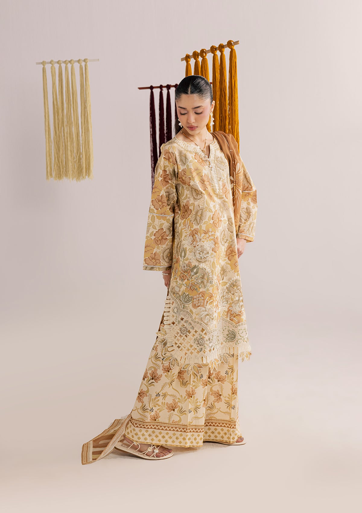 lawn Kurta Set in Mellow yellow