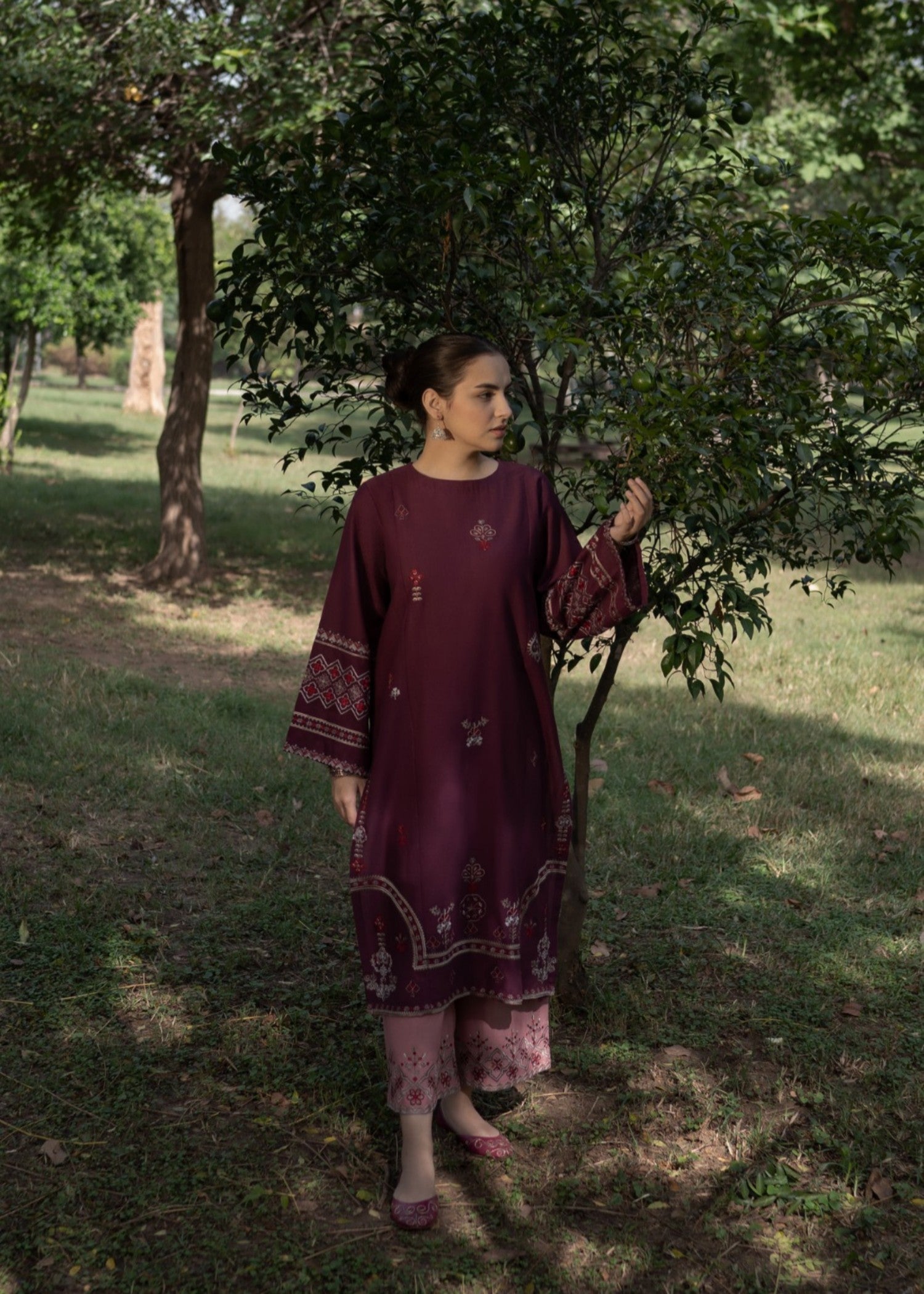 slub khaddar Kurta Set in Maroon