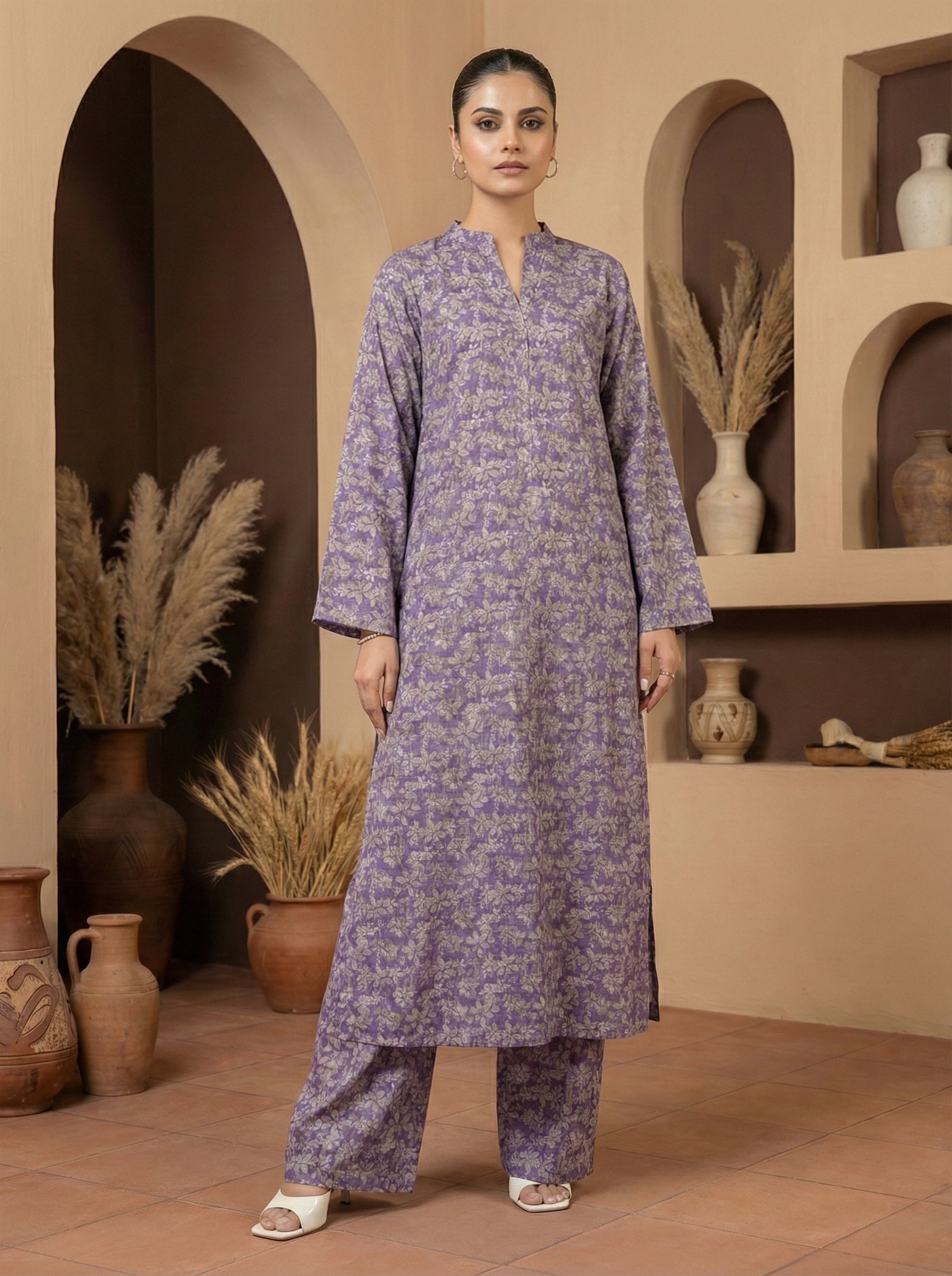 ribbed lawn Kurta Set in Multi