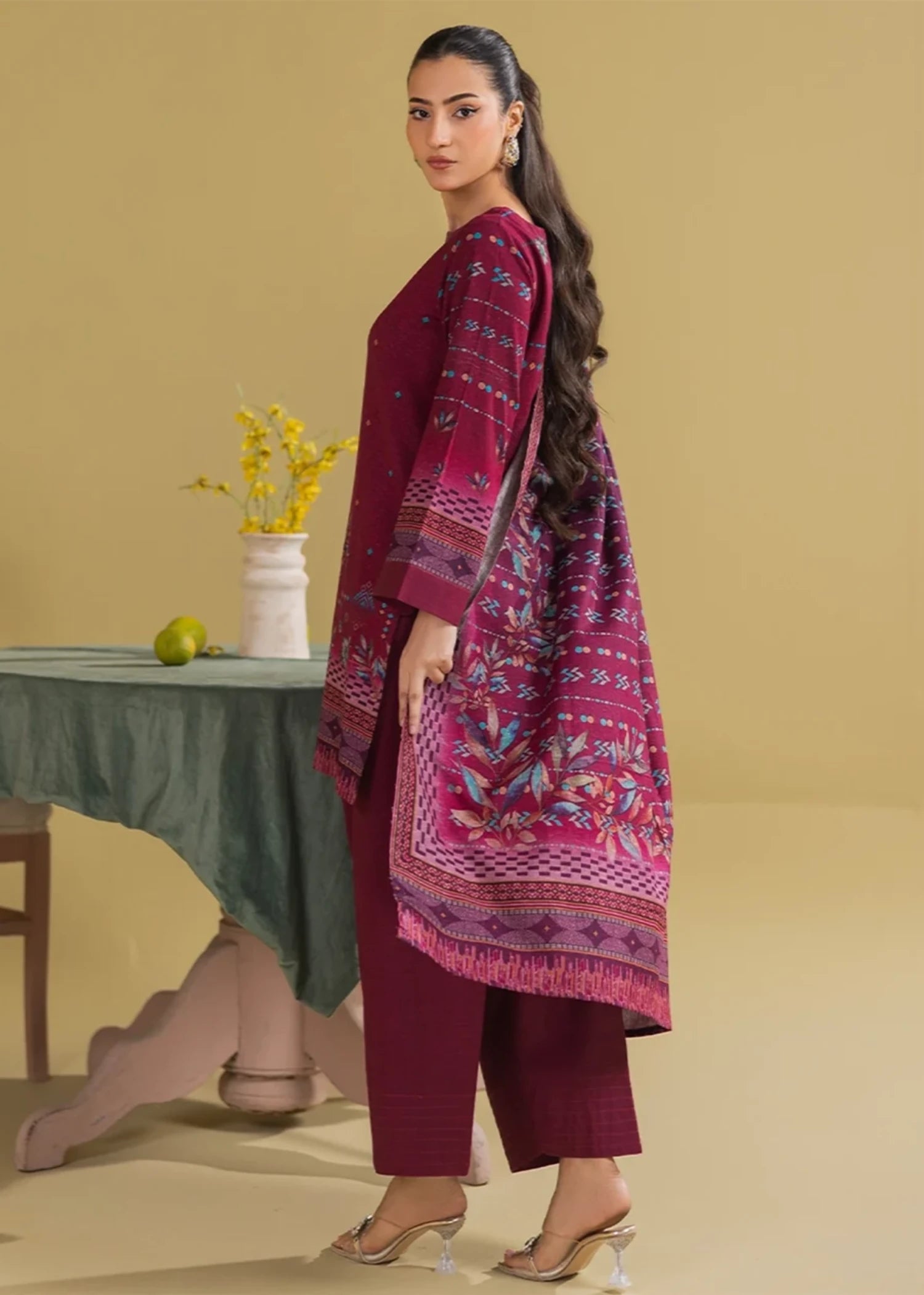 dhanak Unstitched in Wine