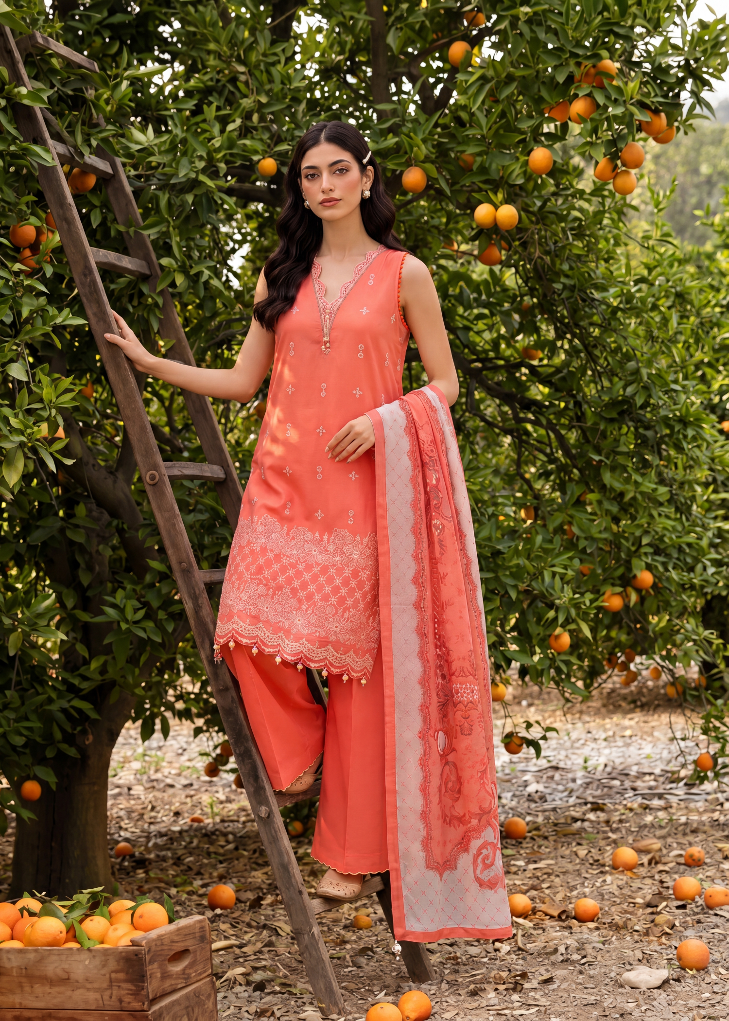 lawn Unstitched in Sunset orange