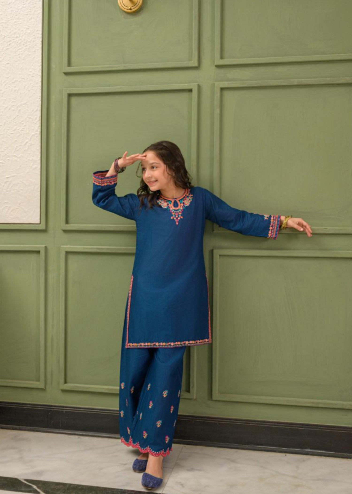 lawn Kurta Set in Dark blue