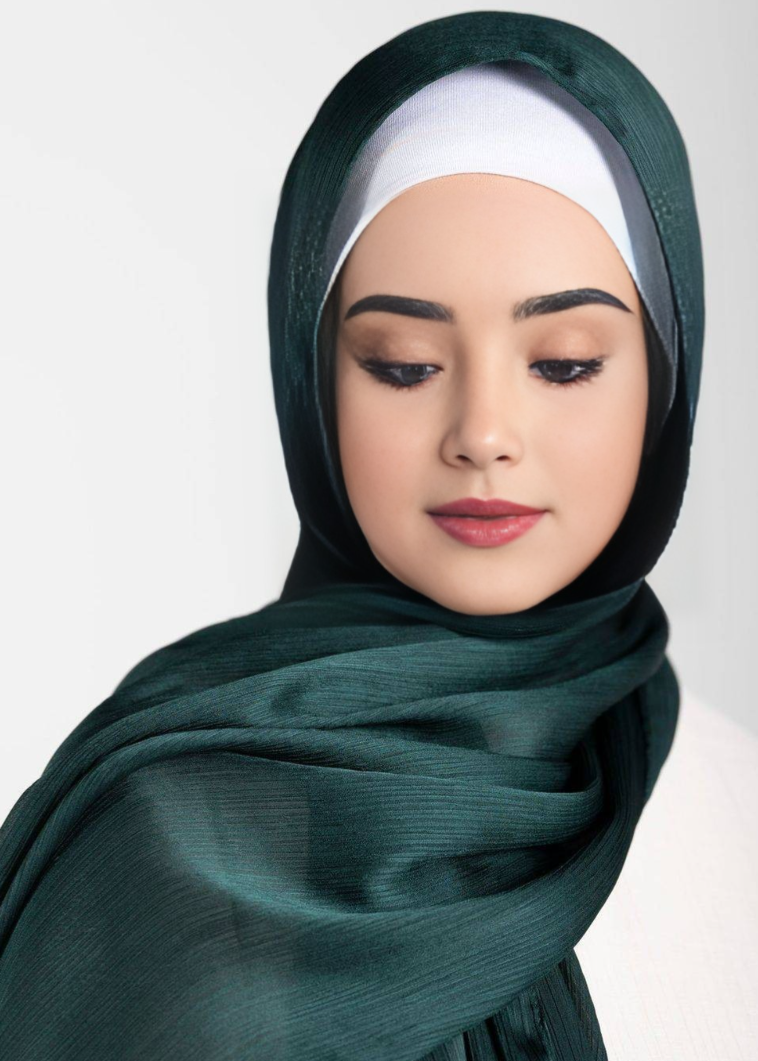 satin crepe Hijab in Bottle green