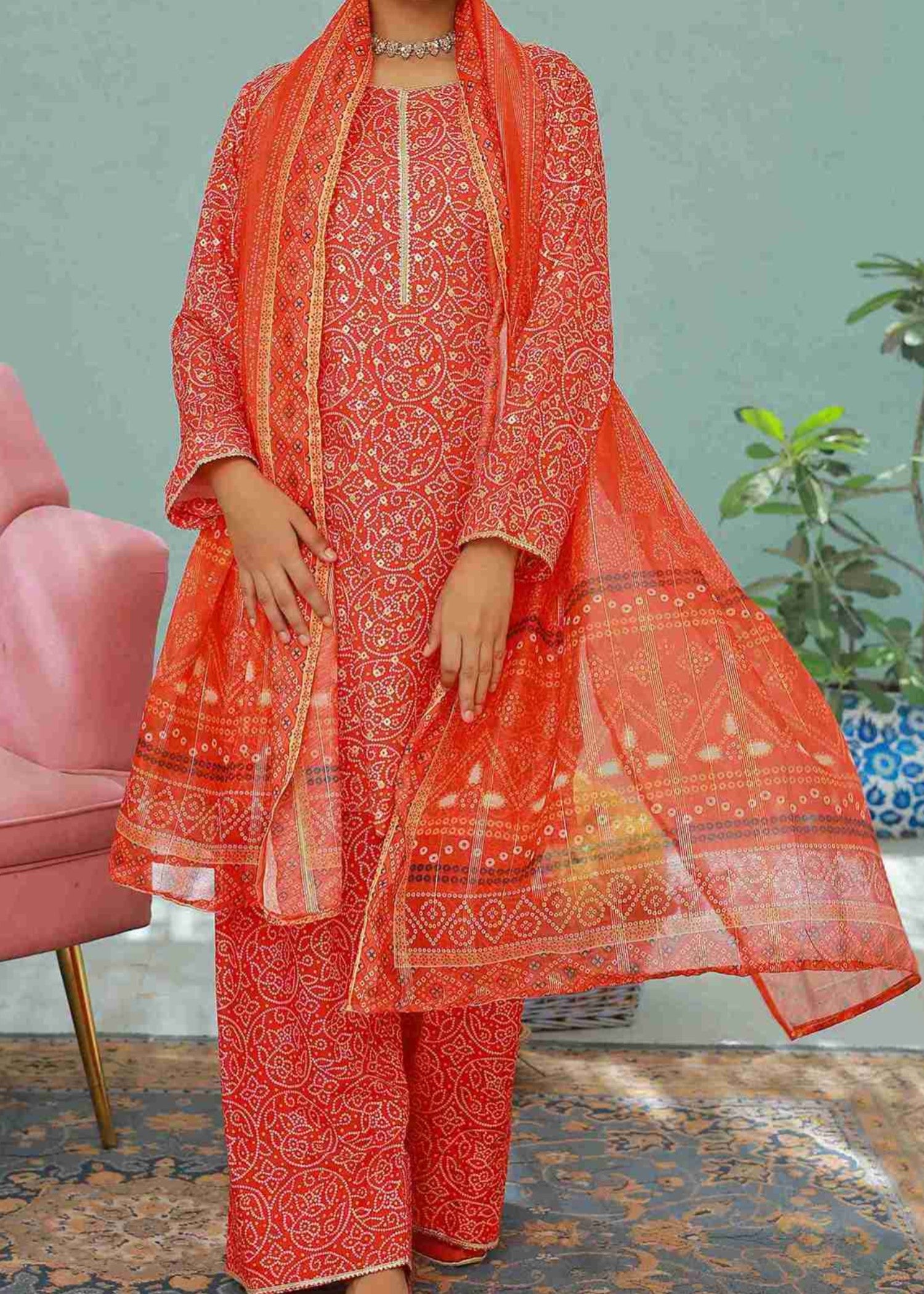 swiss lawn Kurta Set in Red