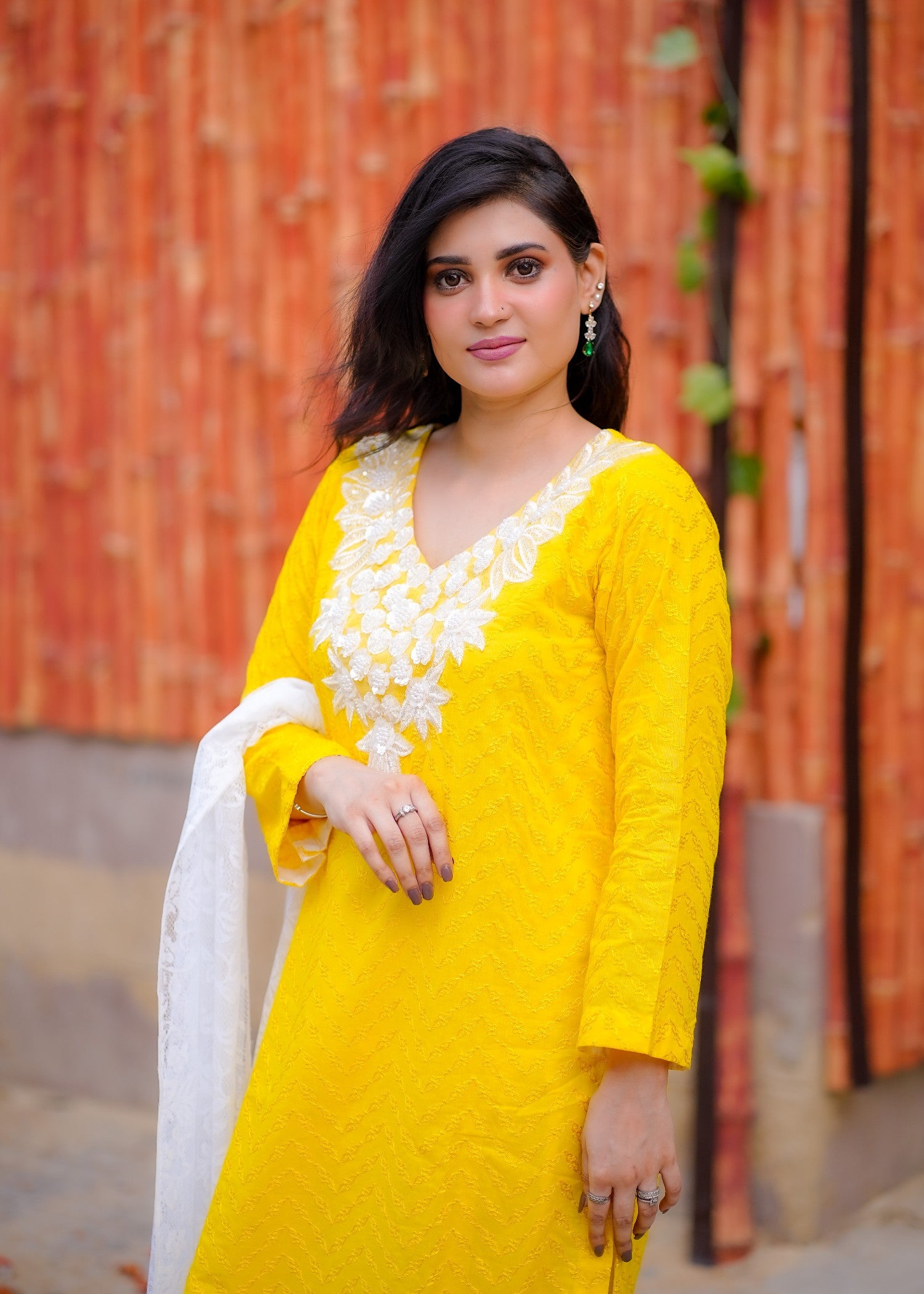 chikankari cotton Kurta Set in Lemon