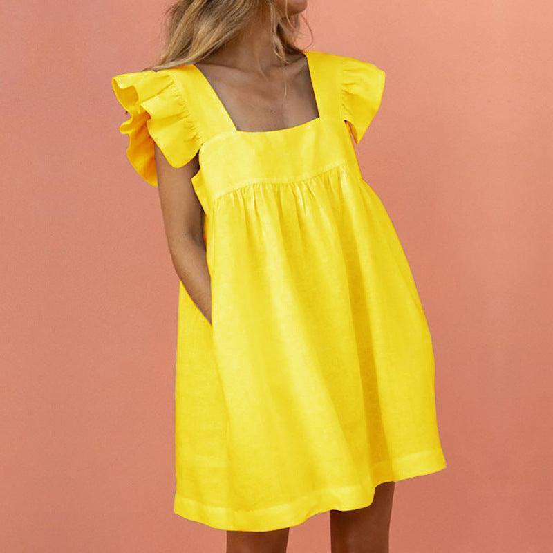 Flirty Ruffled Mini Dress with Square Neckline