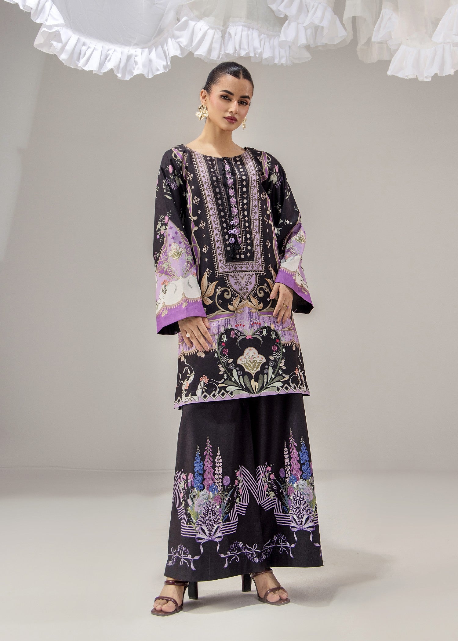 poly lawn Kurta Set in Black