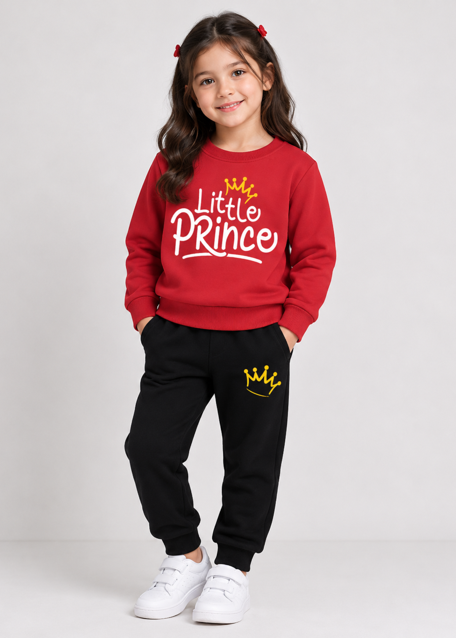 fleece Tracksuit in Black, red