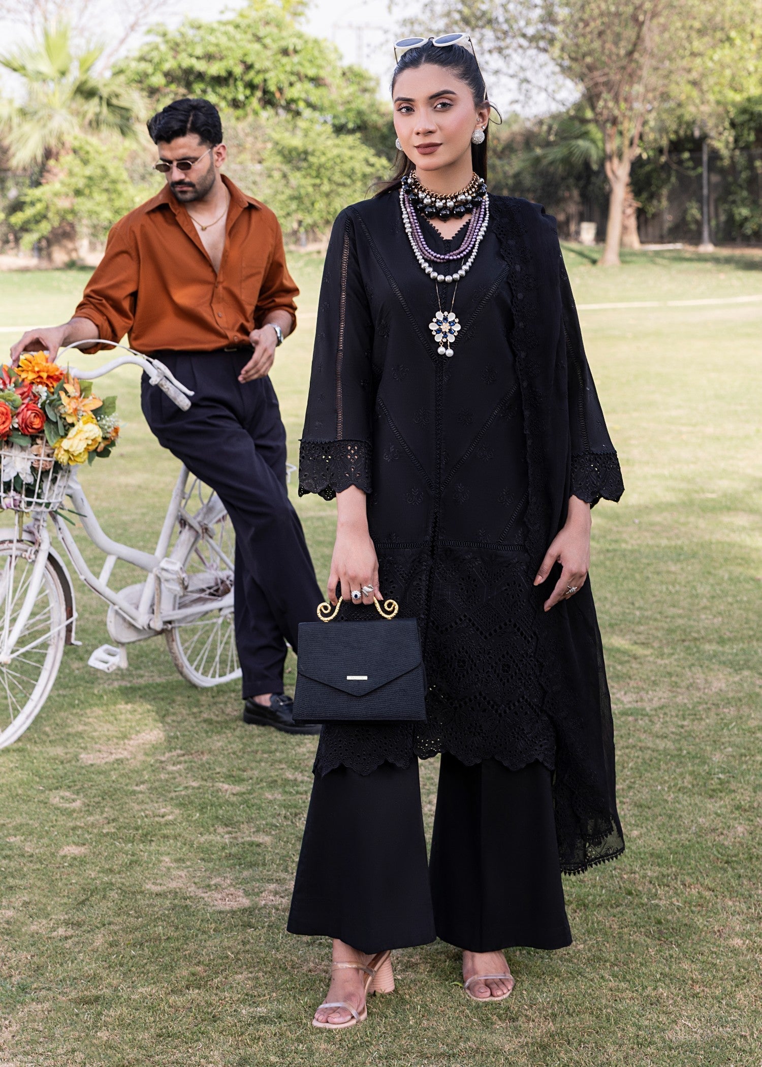 chikankari cotton Kurta Set in Black