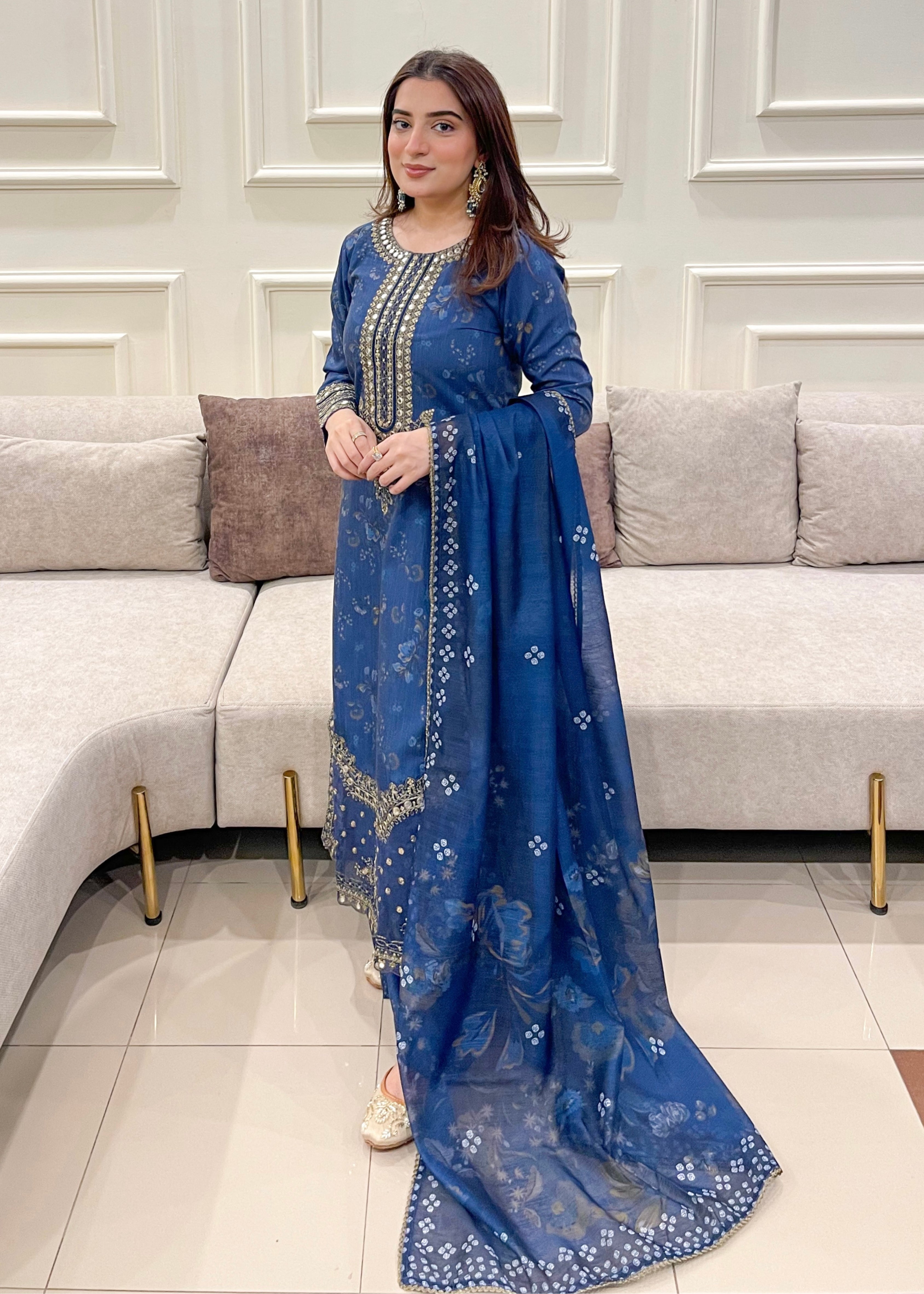 silk Kurta Set in Royal blue