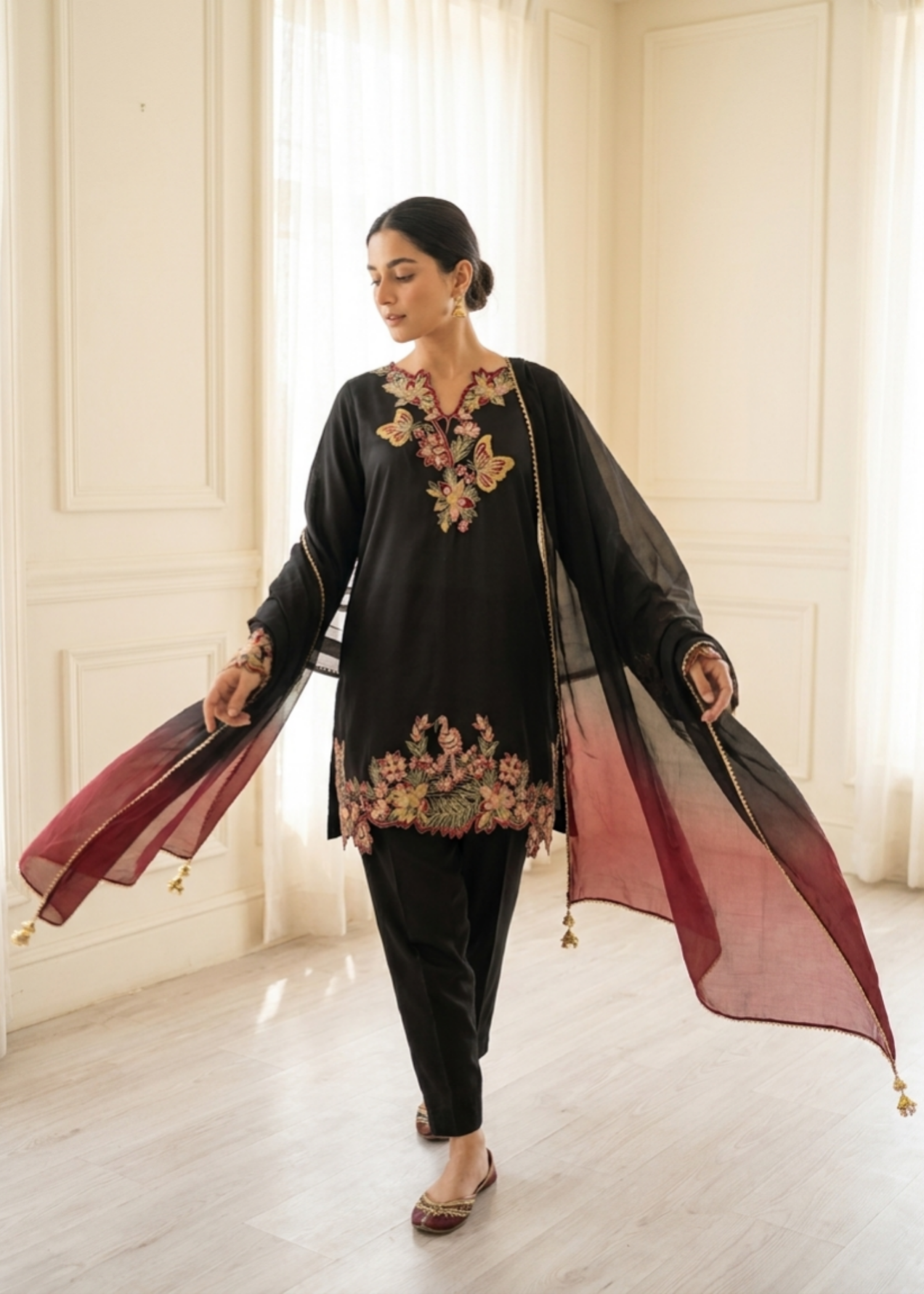 kattan silk Kurta Set in Black