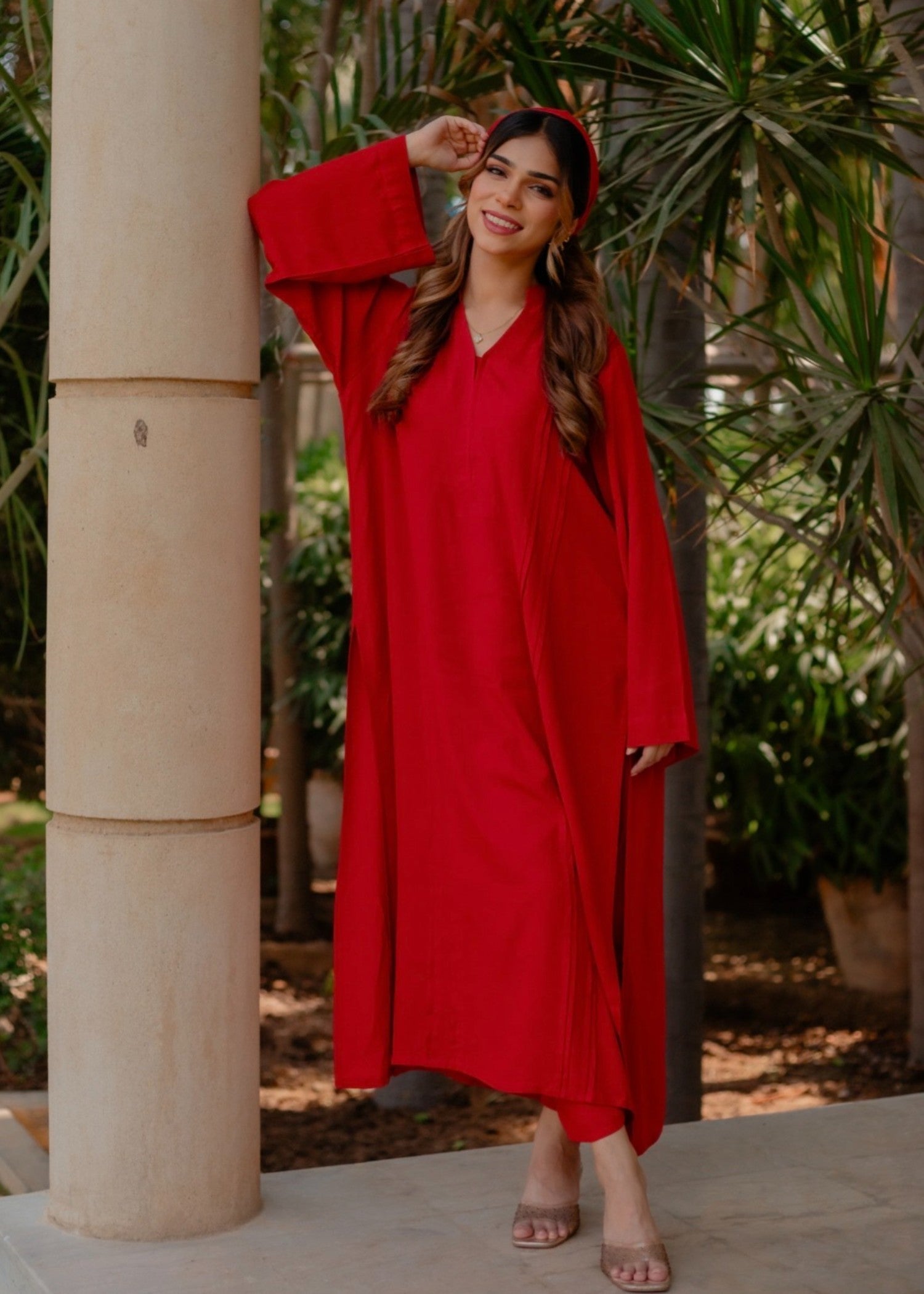 cotton linen Co ord Sets in Cherry red