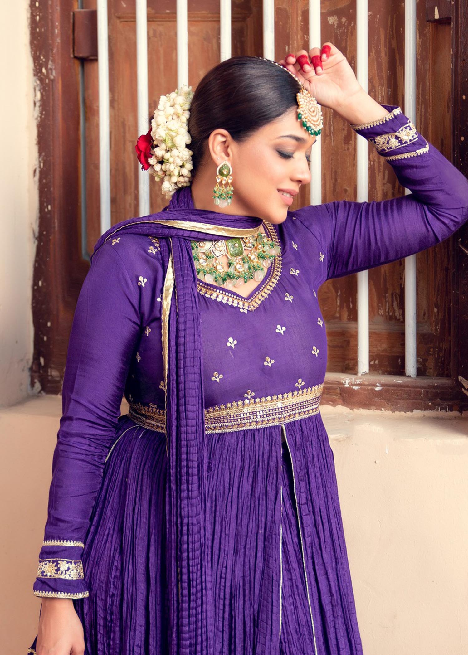 cotton silk Pishwas in Purple
