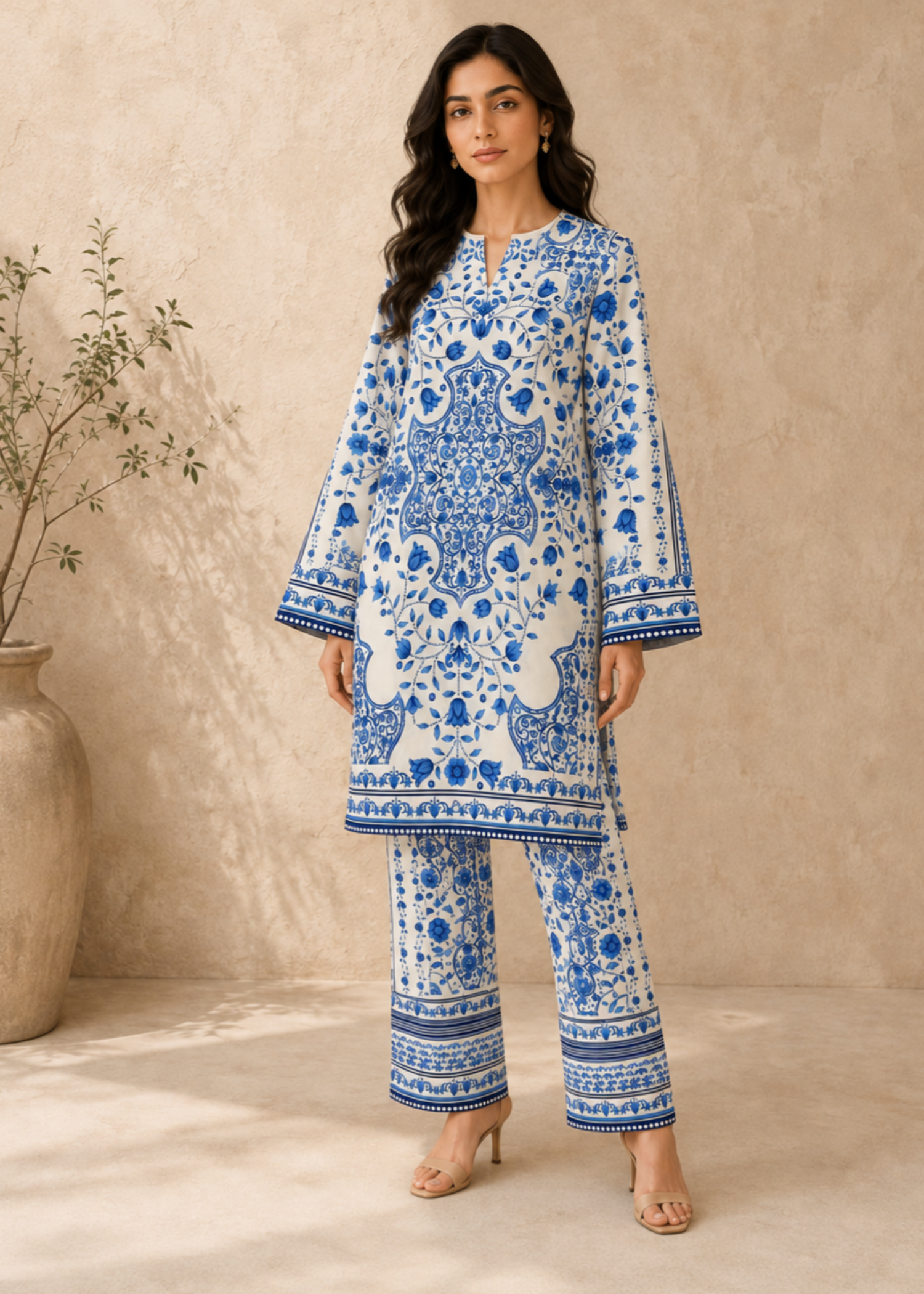lawn Co Ord Sets in White, blue