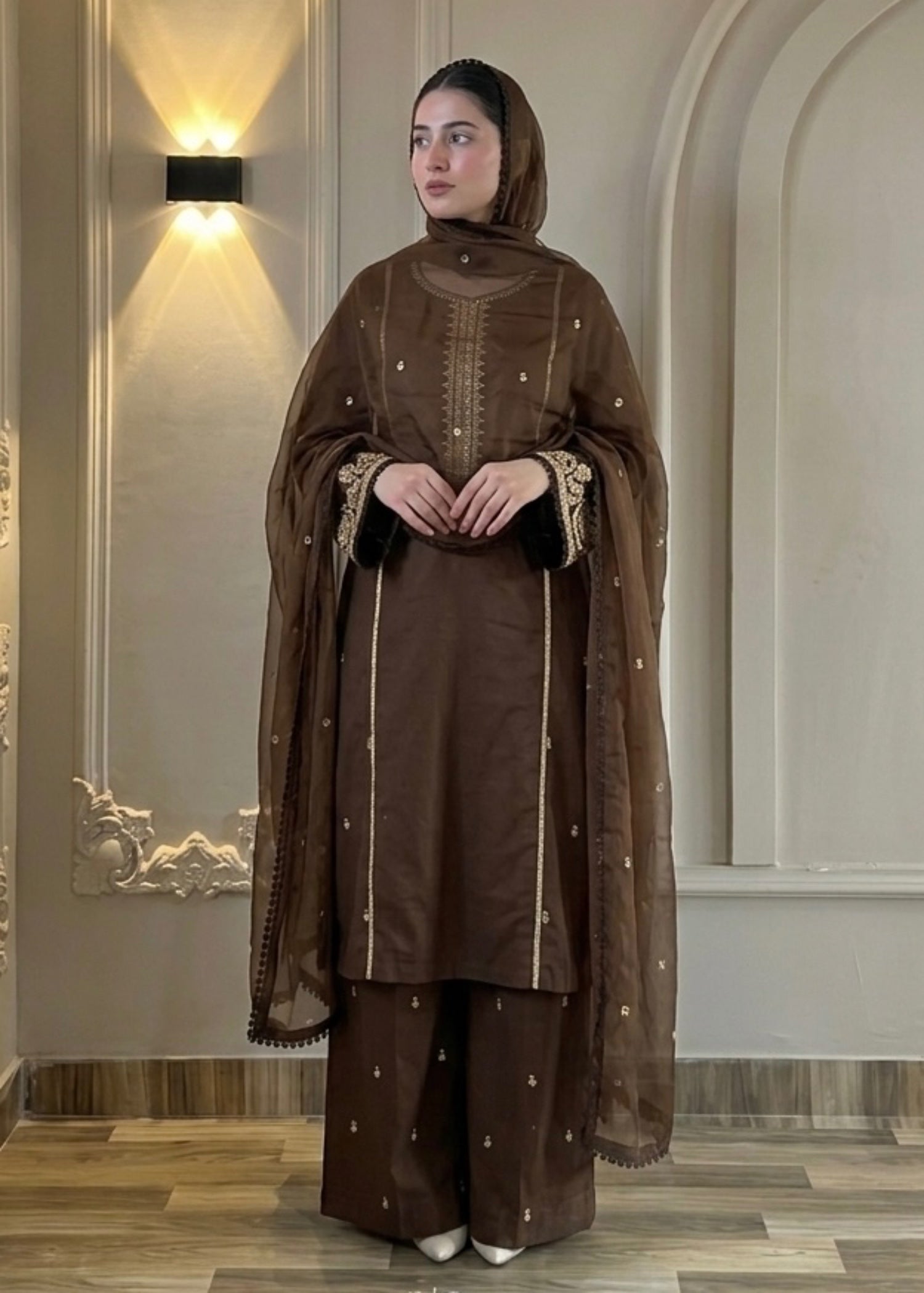 cotton Kurta Set in Walnut brown