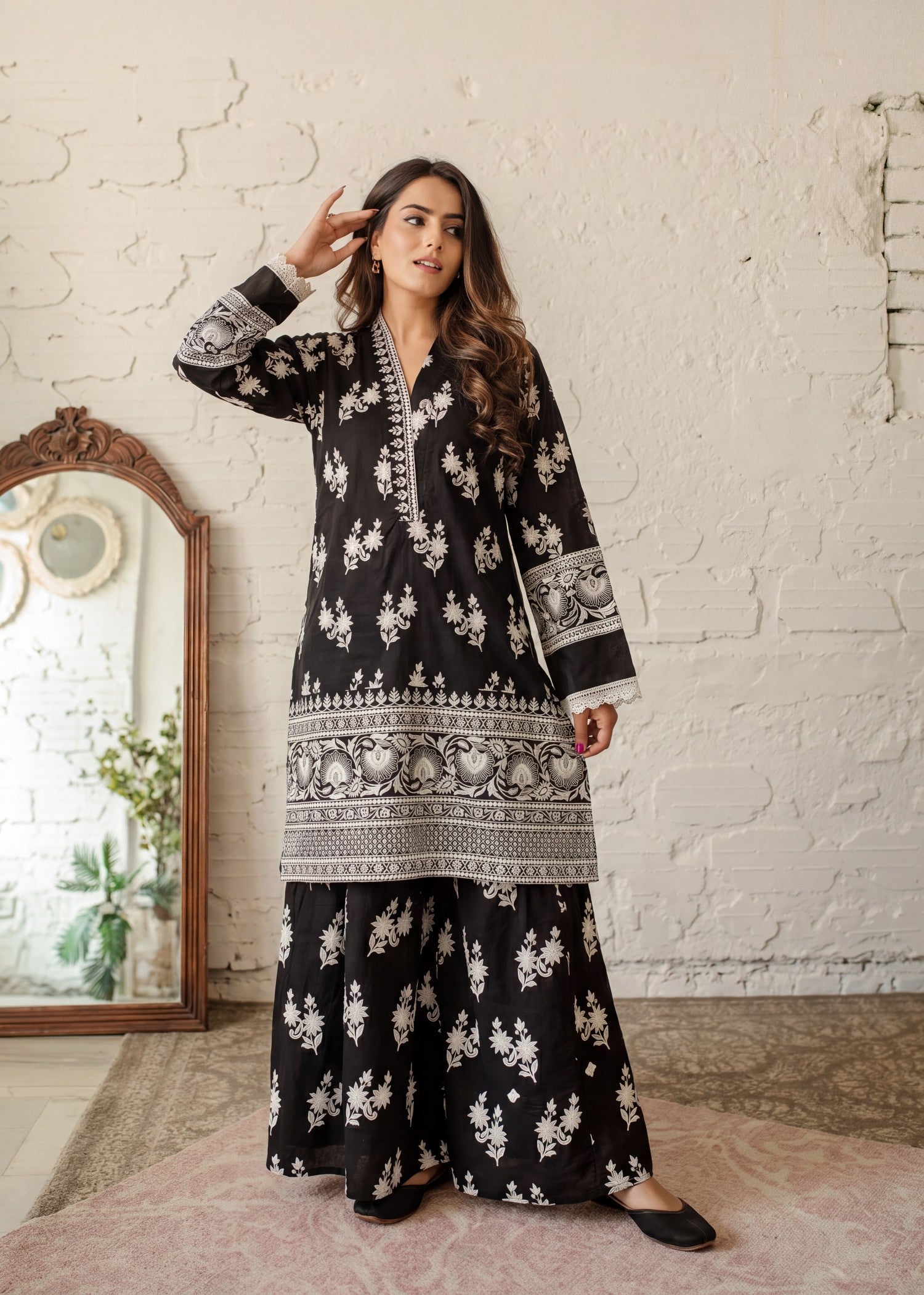 lawn Sharara in Black