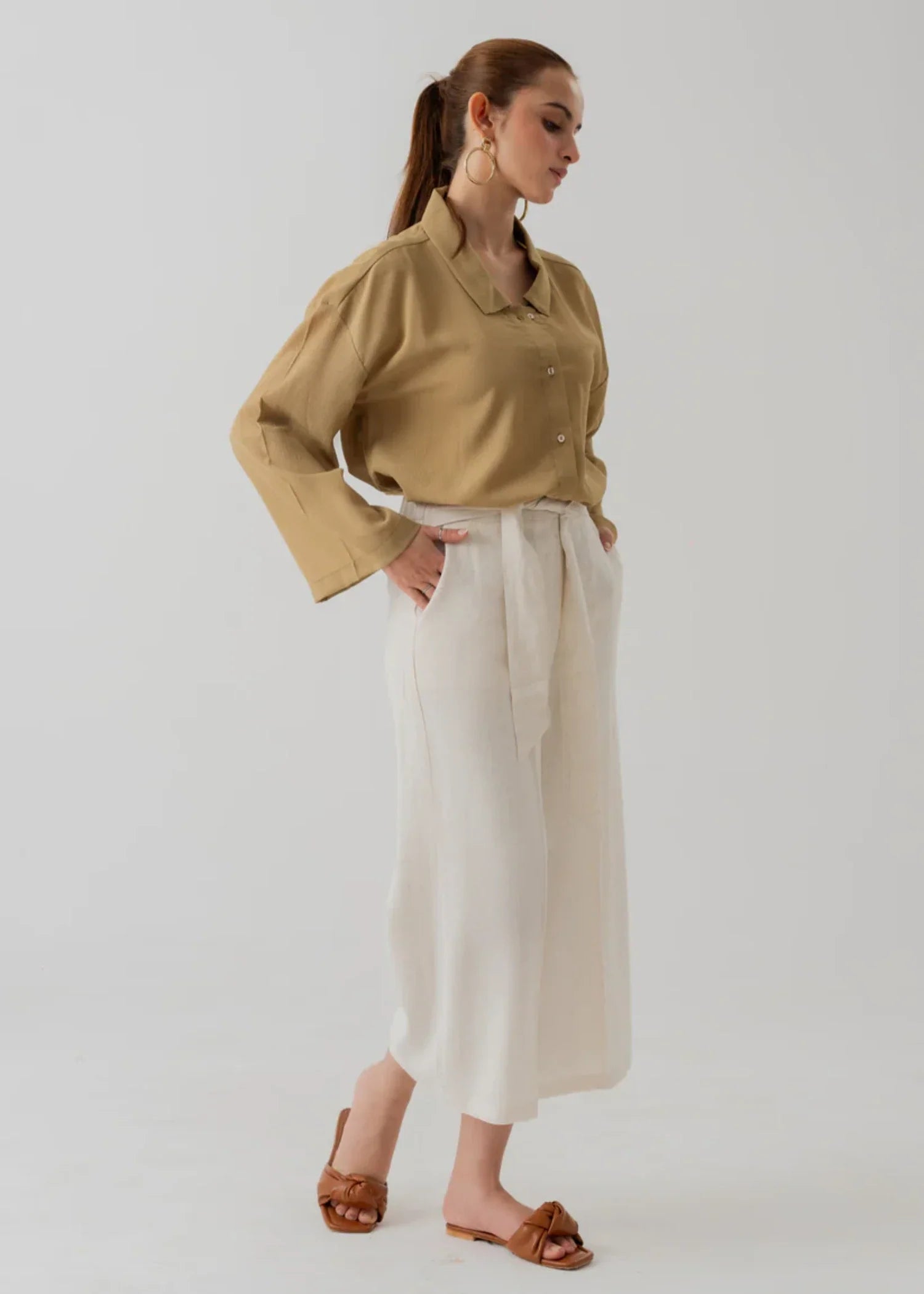 viscose linen Trousers in Off-white