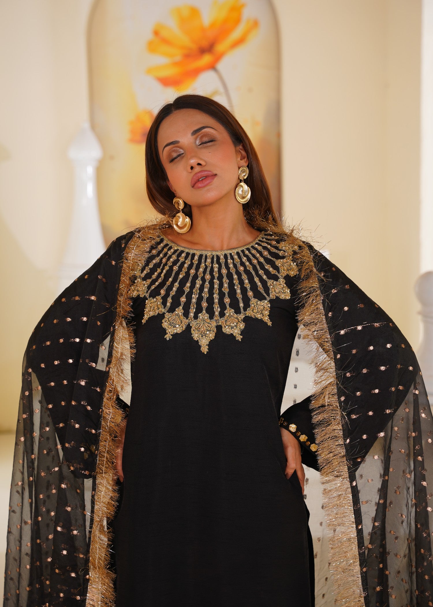 kattan silk Kurta Set in Jet black