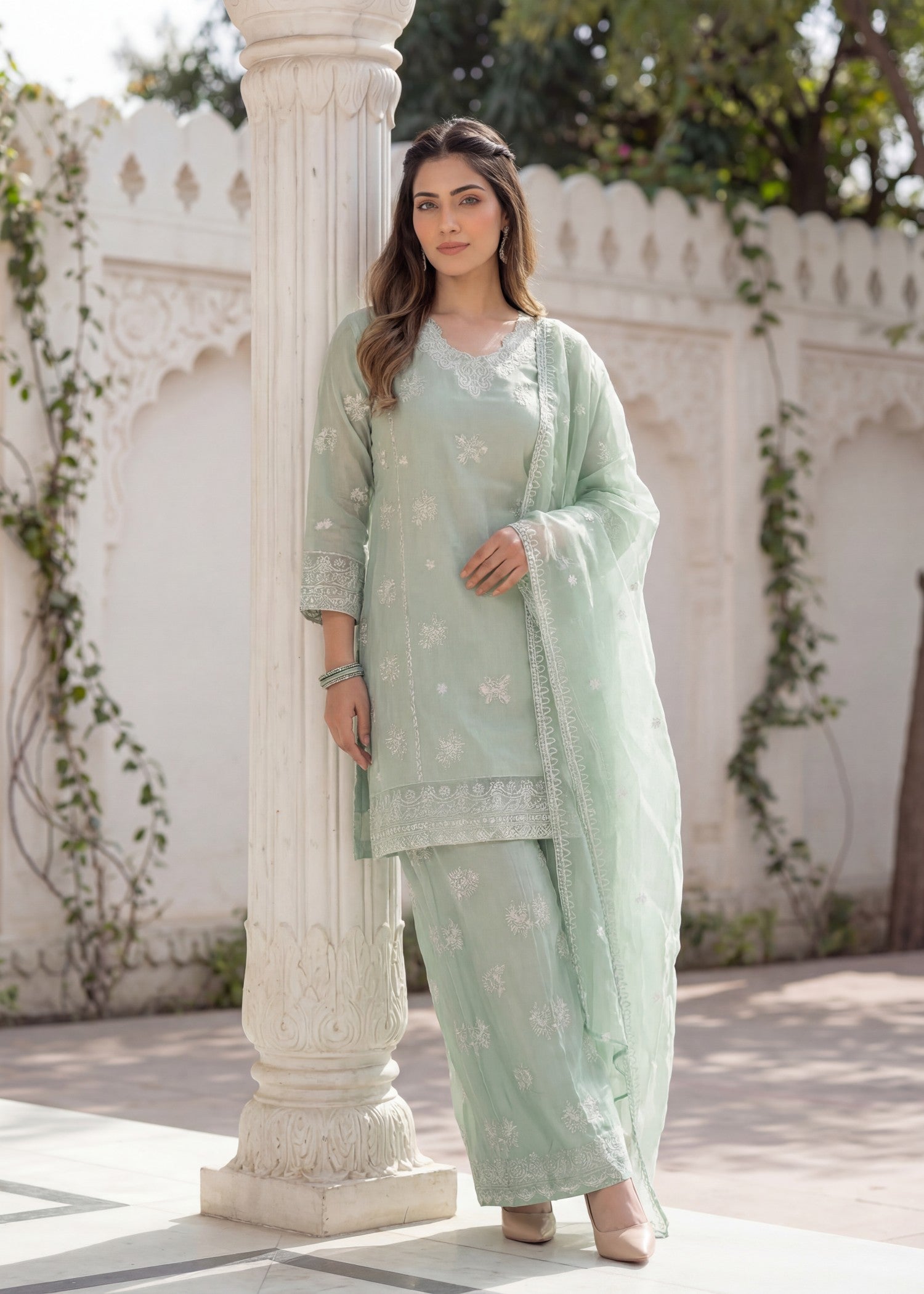 cotton Sharara in Mint green