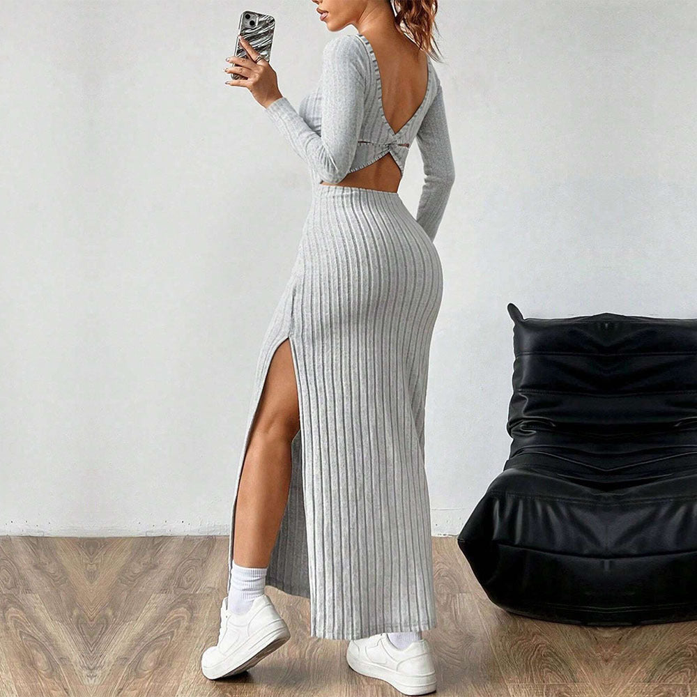 Women's Simple Square Collar Backless Dress
