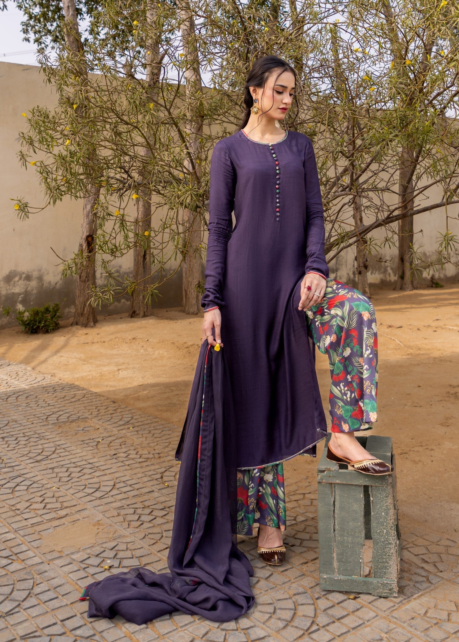 cotton voile Kurta Set in Multi