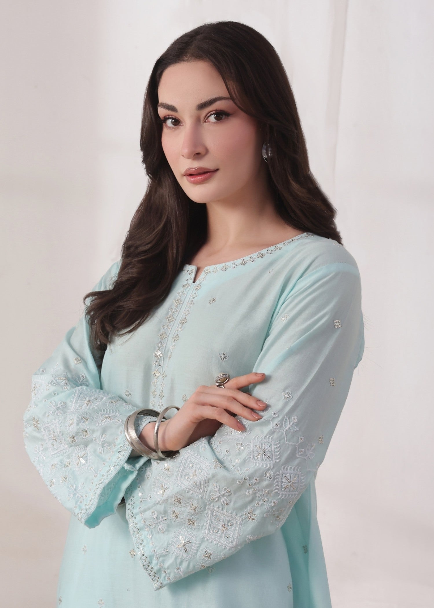 lawn cotton Kurta Set in Ice blue