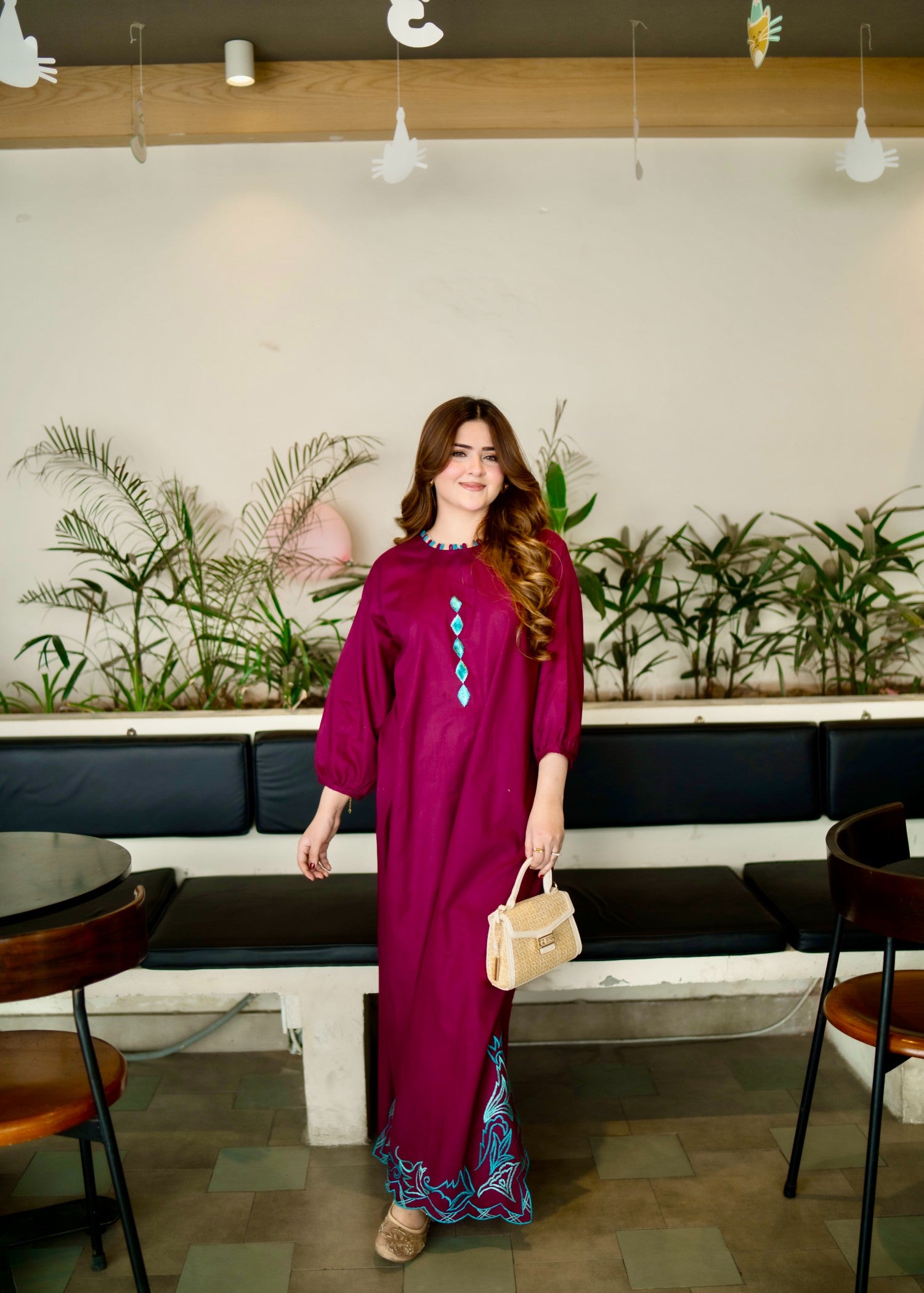 lawn Kaftan in Plum
