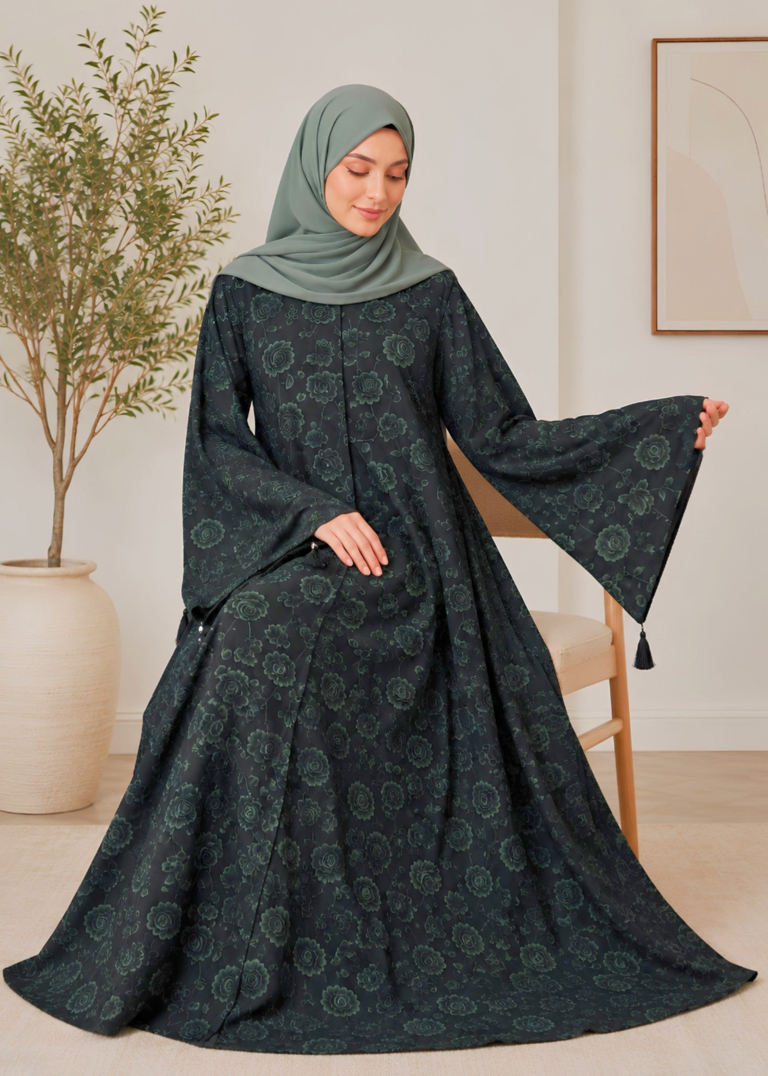 nidha Abaya in Green, black