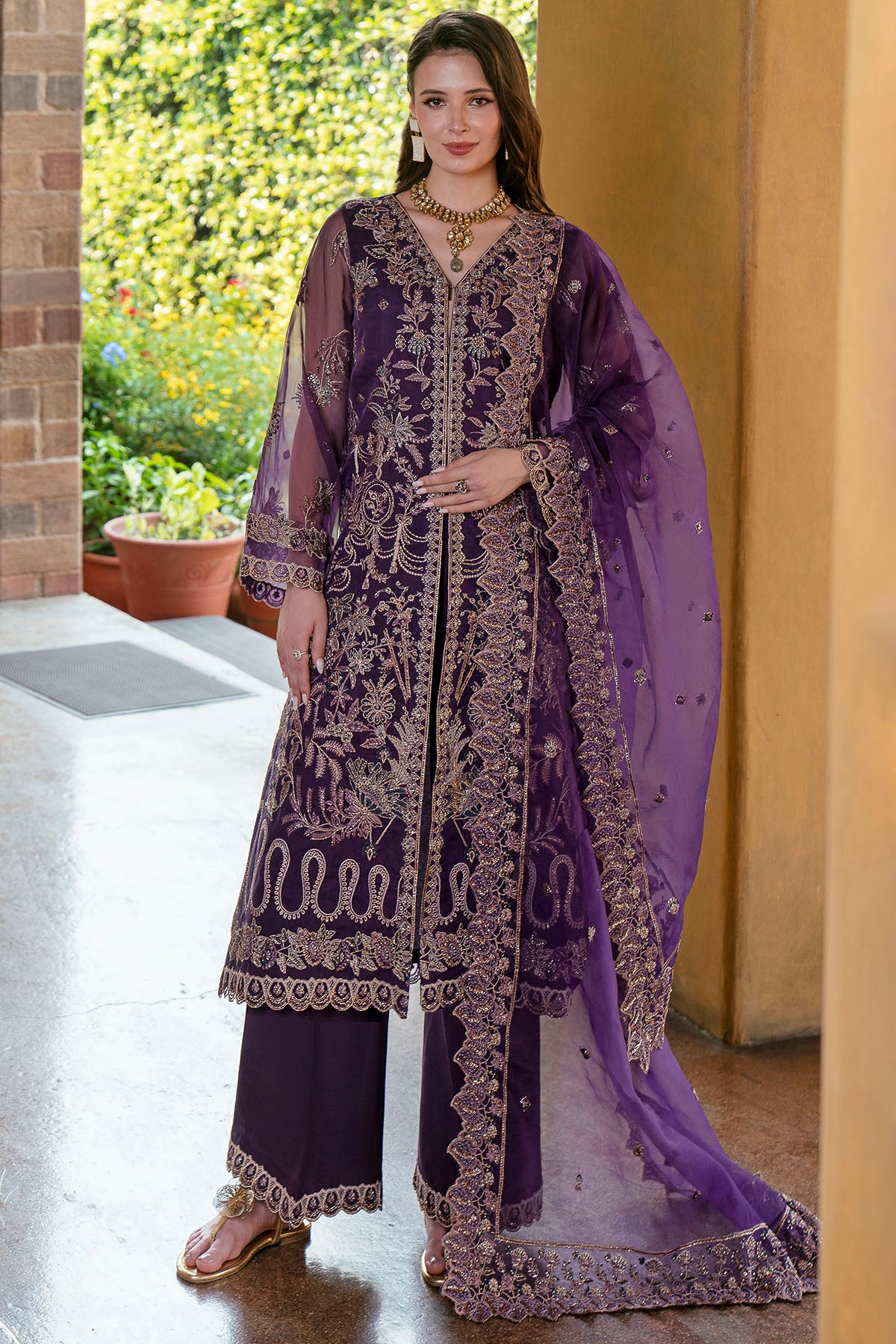 organza Kurta Set in Royal amethyst