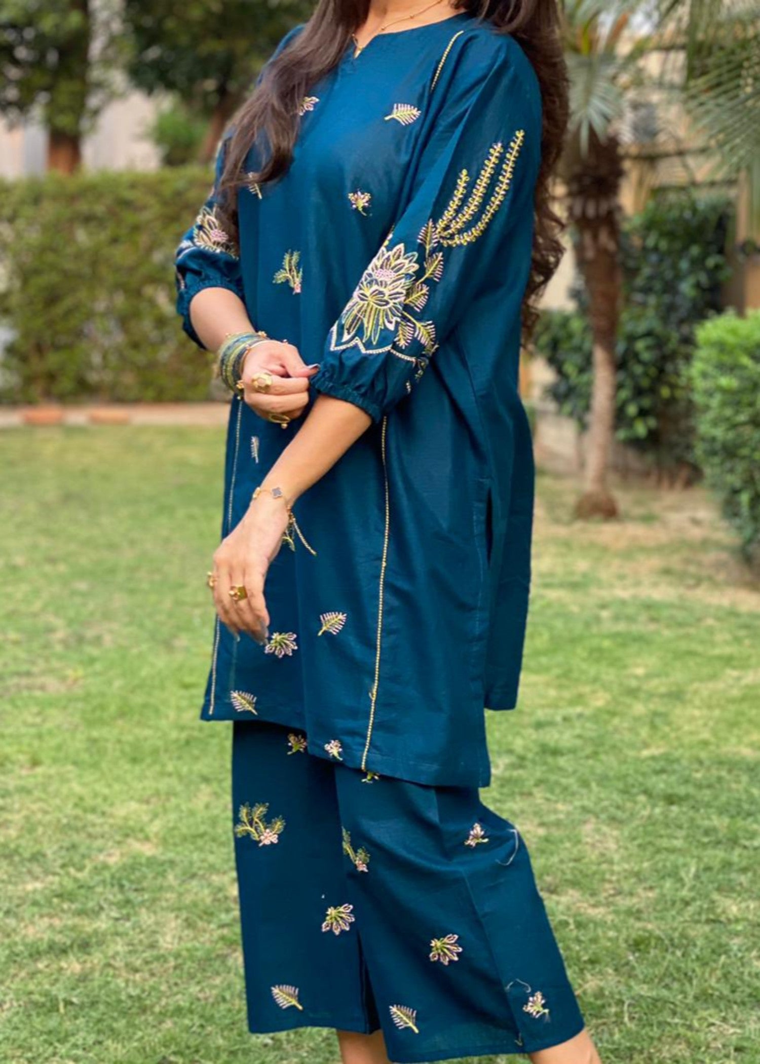 lawn cotton Co Ord Sets in Teal