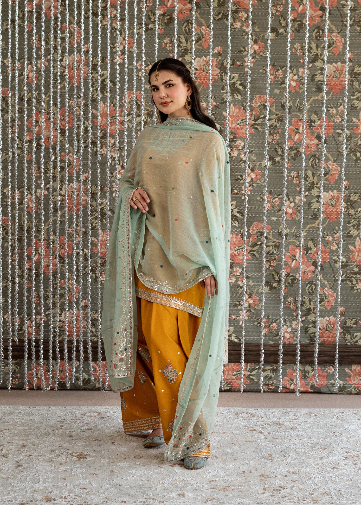 lawn Kurta Set in Coral orange