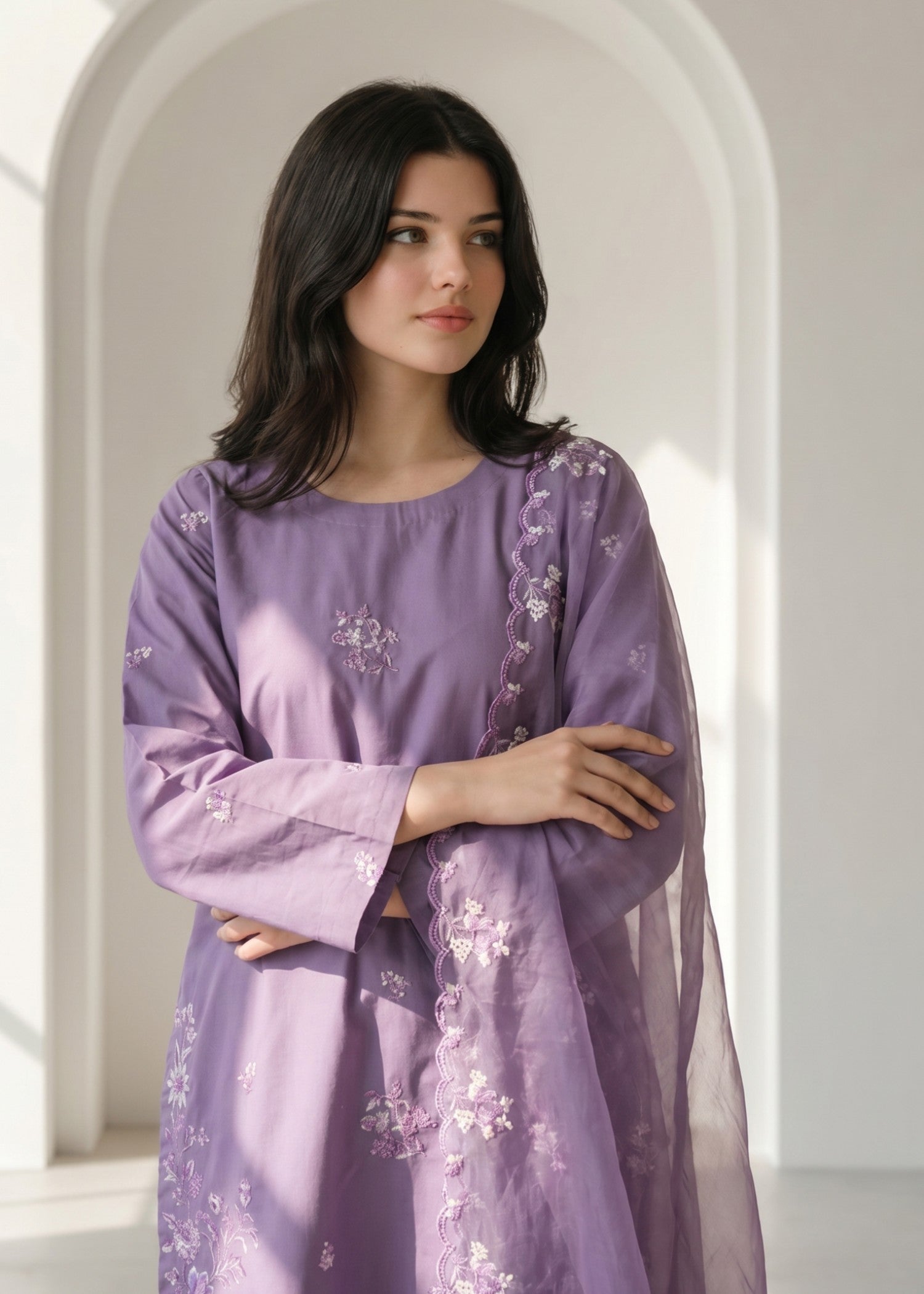 lawn cotton Kurta Set in Lavender